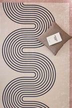 Tapis lavable en machine - Grège - Motif vague GREGE