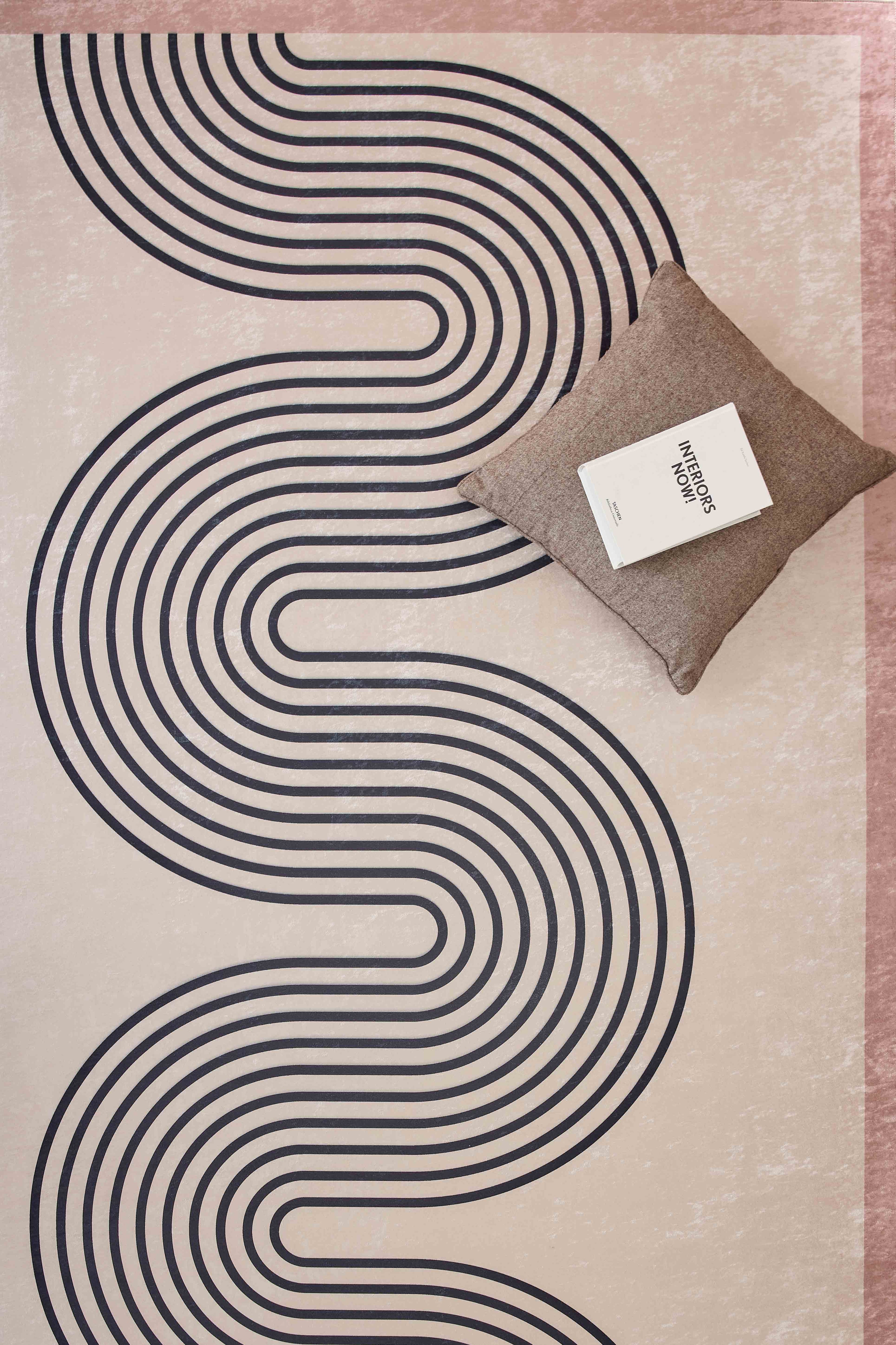Tapis lavable en machine - Grège - Motif vague GREGE