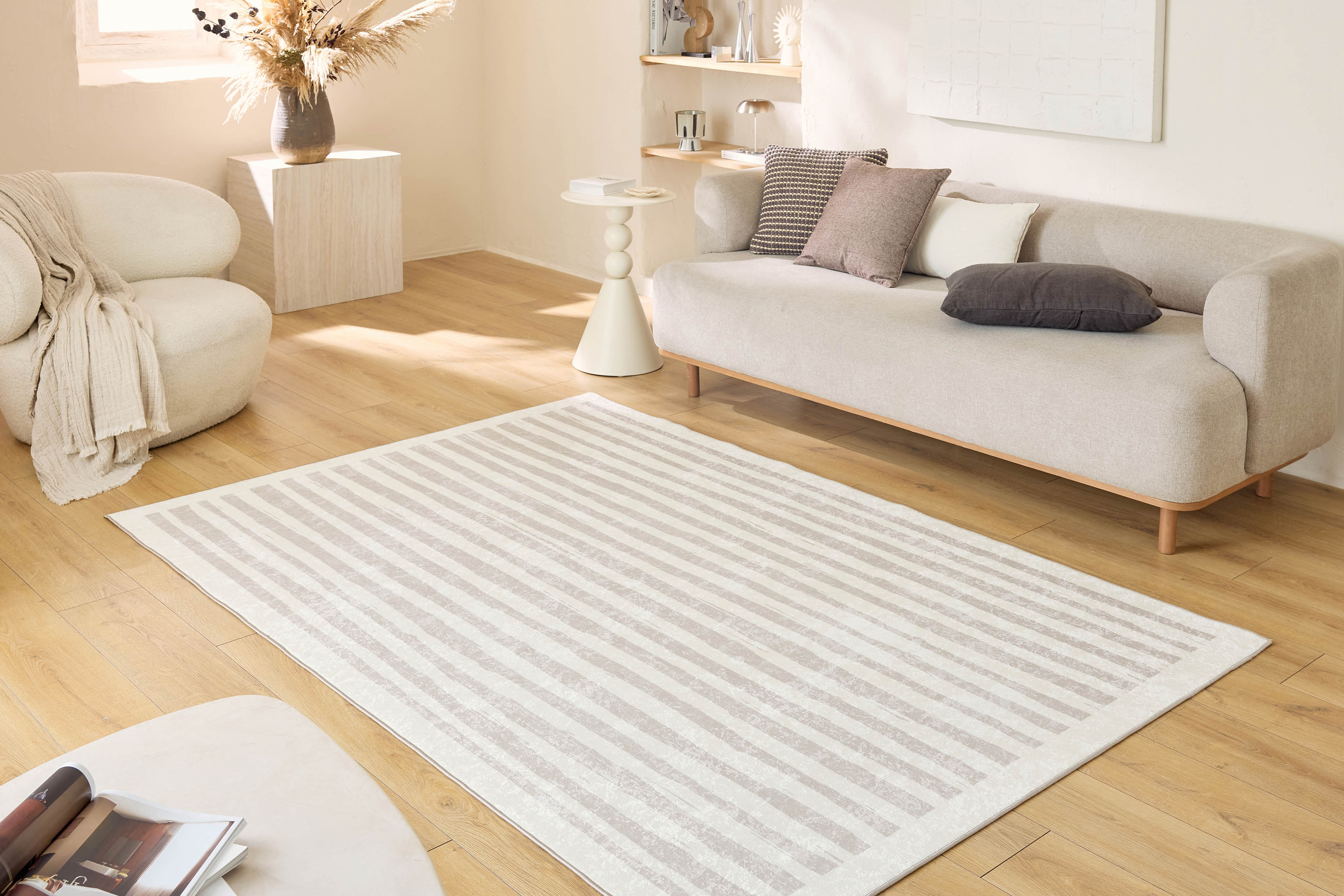 Tapis lavable en machine - Grège - Motif géométrique GREGE