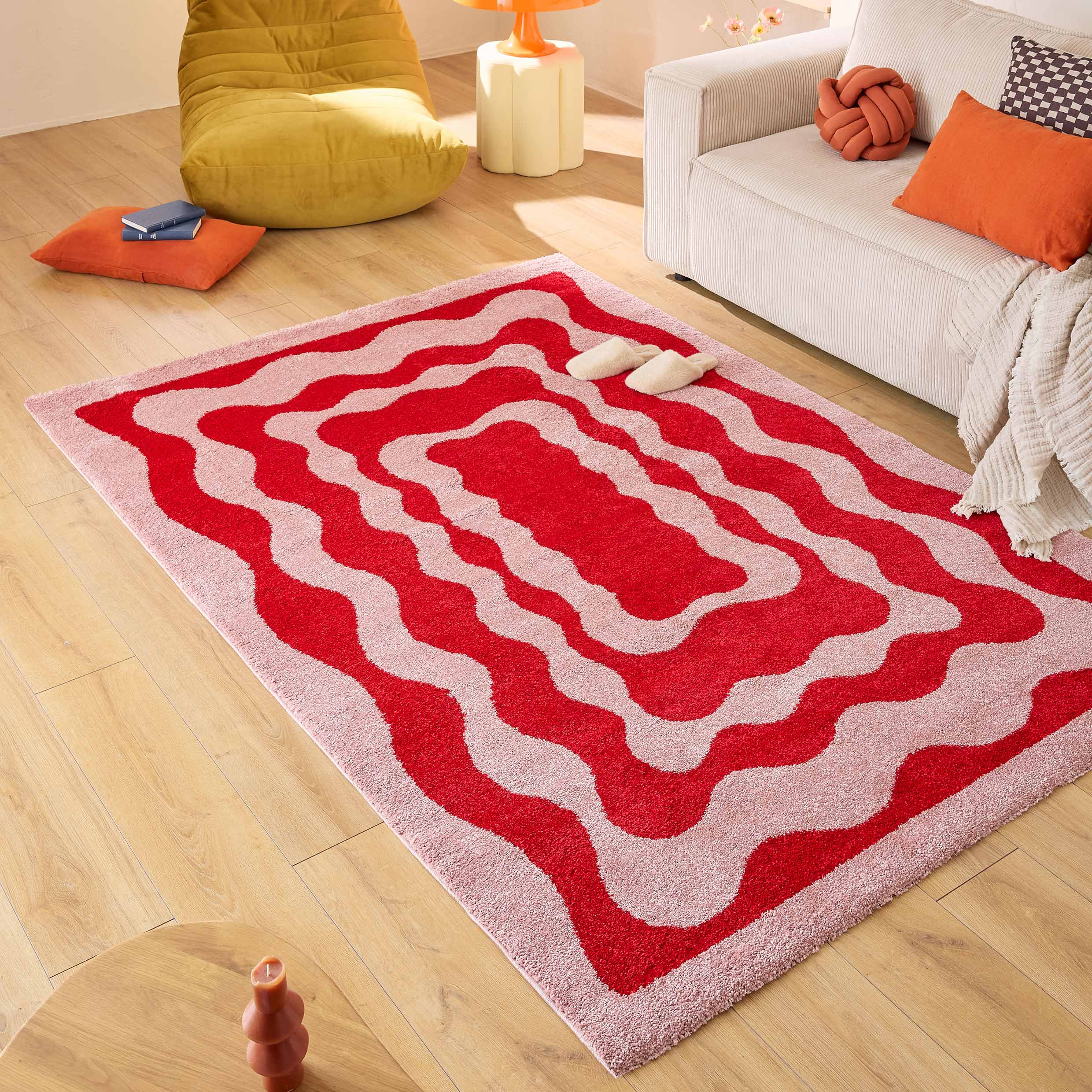 GROOVY - Tapis vintage style année 70 rouge - GRO382ROU GROOVY
