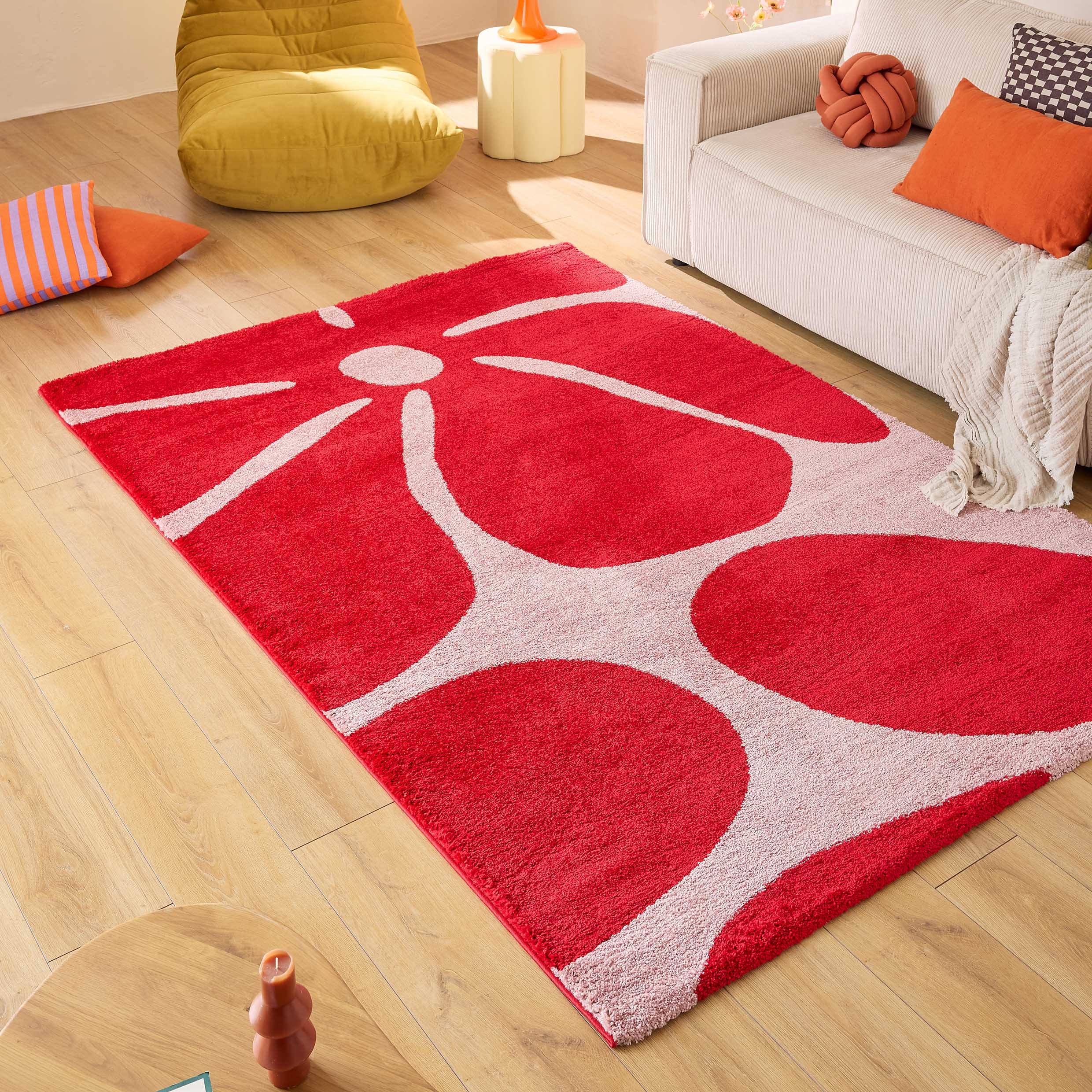 GROOVY - Tapis salon vintage année 70 rouge - GRO385ROU GROOVY