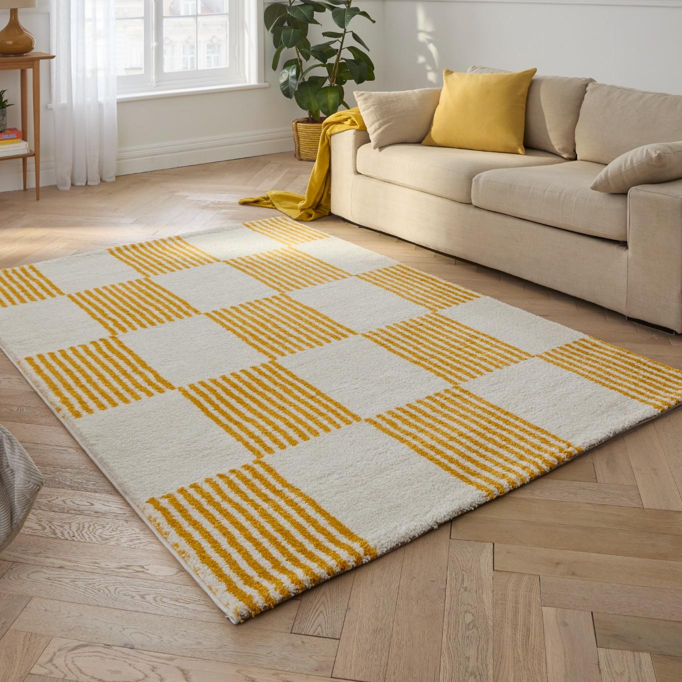 Tapis salon vintage année 70 - Jaune rayé - Groovy GROOVY