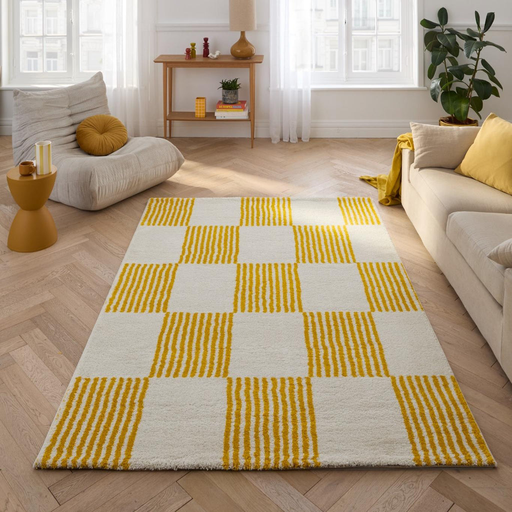 Tapis salon vintage année 70 - Jaune rayé - Groovy GROOVY