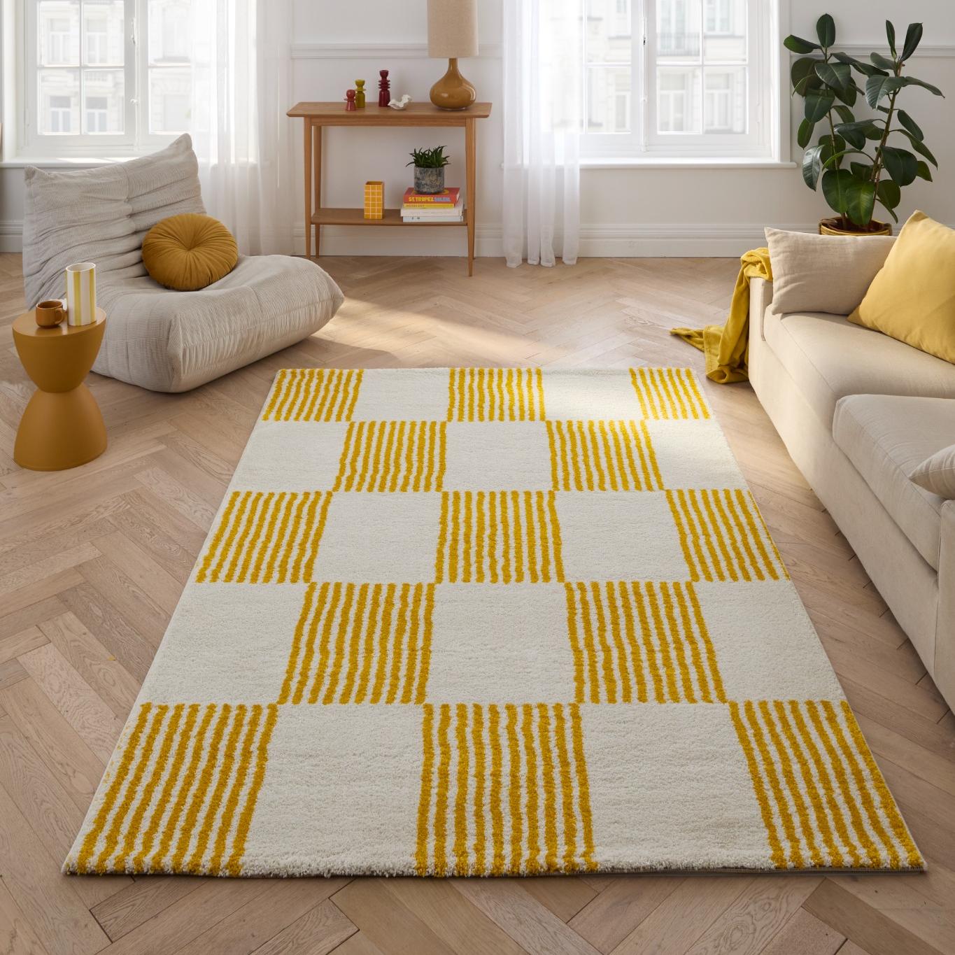 Tapis salon vintage année 70 - Jaune rayé - Groovy GROOVY