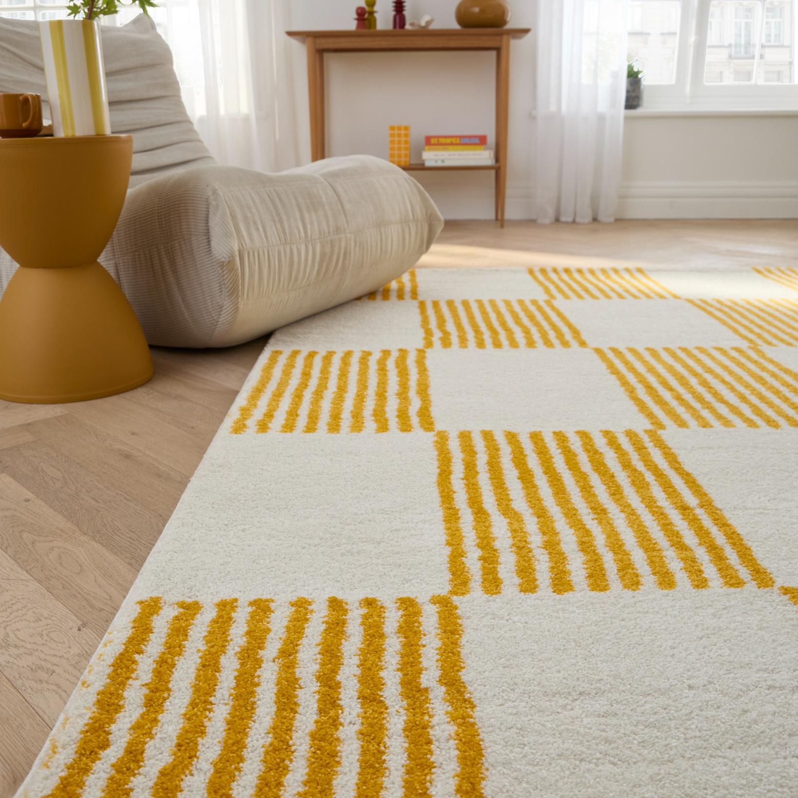 Tapis salon vintage année 70 - Jaune rayé - Groovy GROOVY