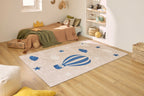 Tapis enfant lavable - Happy - Motif Montgolfière bleu HAPPY