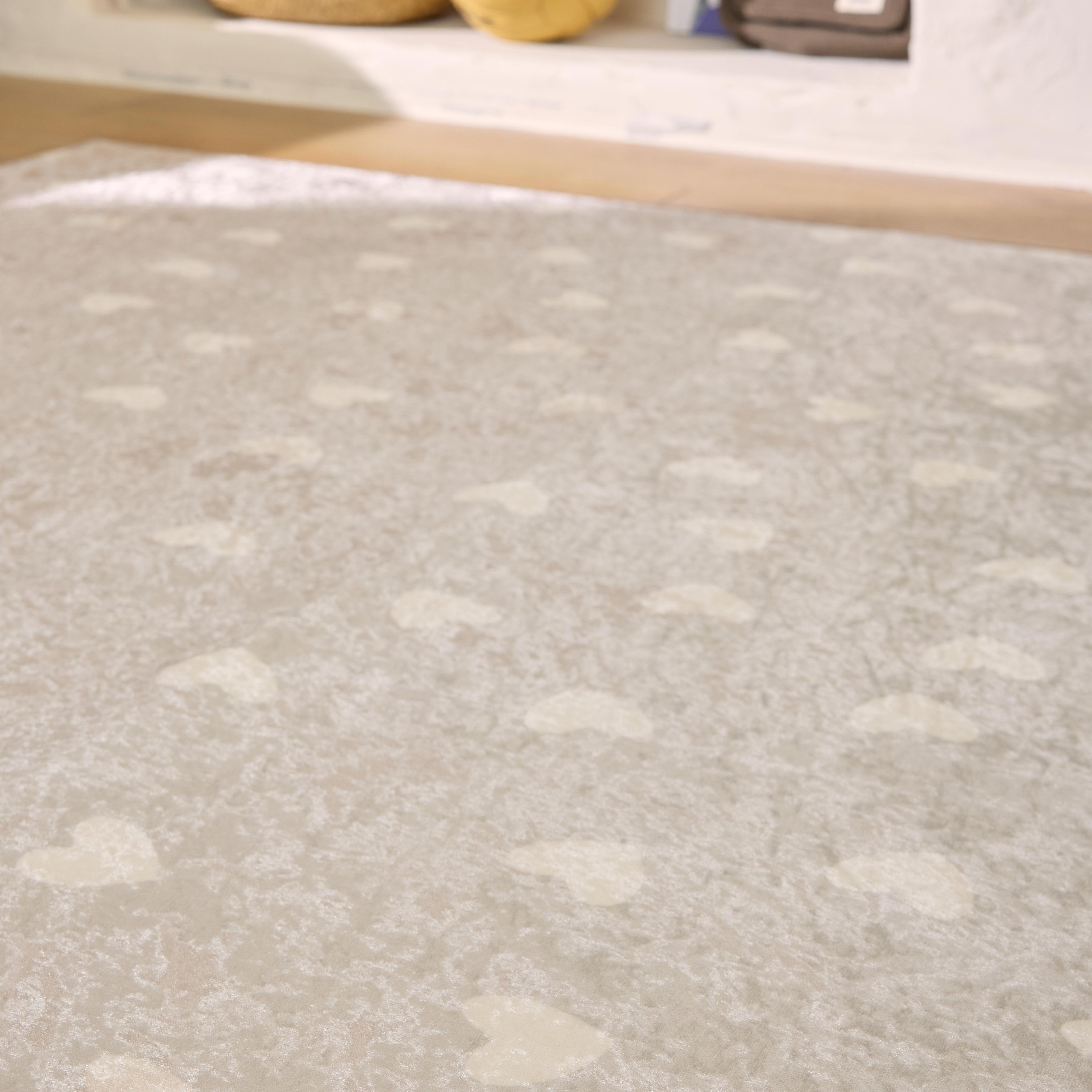 Tapis enfant lavable en machine - Gris à motifs cœurs - Collection Happy HAPPY