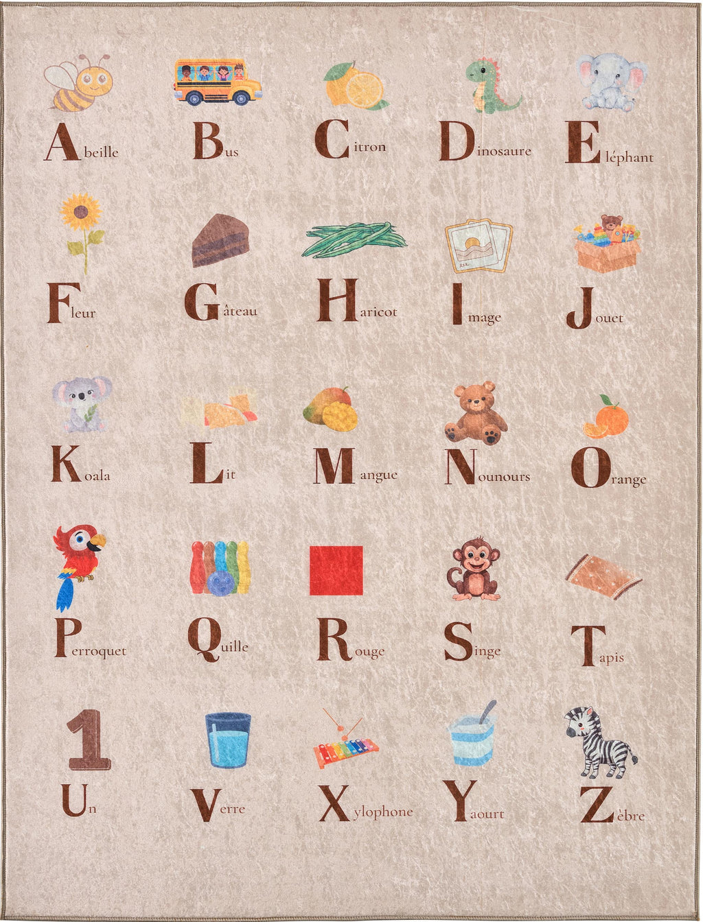 Tapis lavable en machine - Happy - Motif alphabet HAPPY
