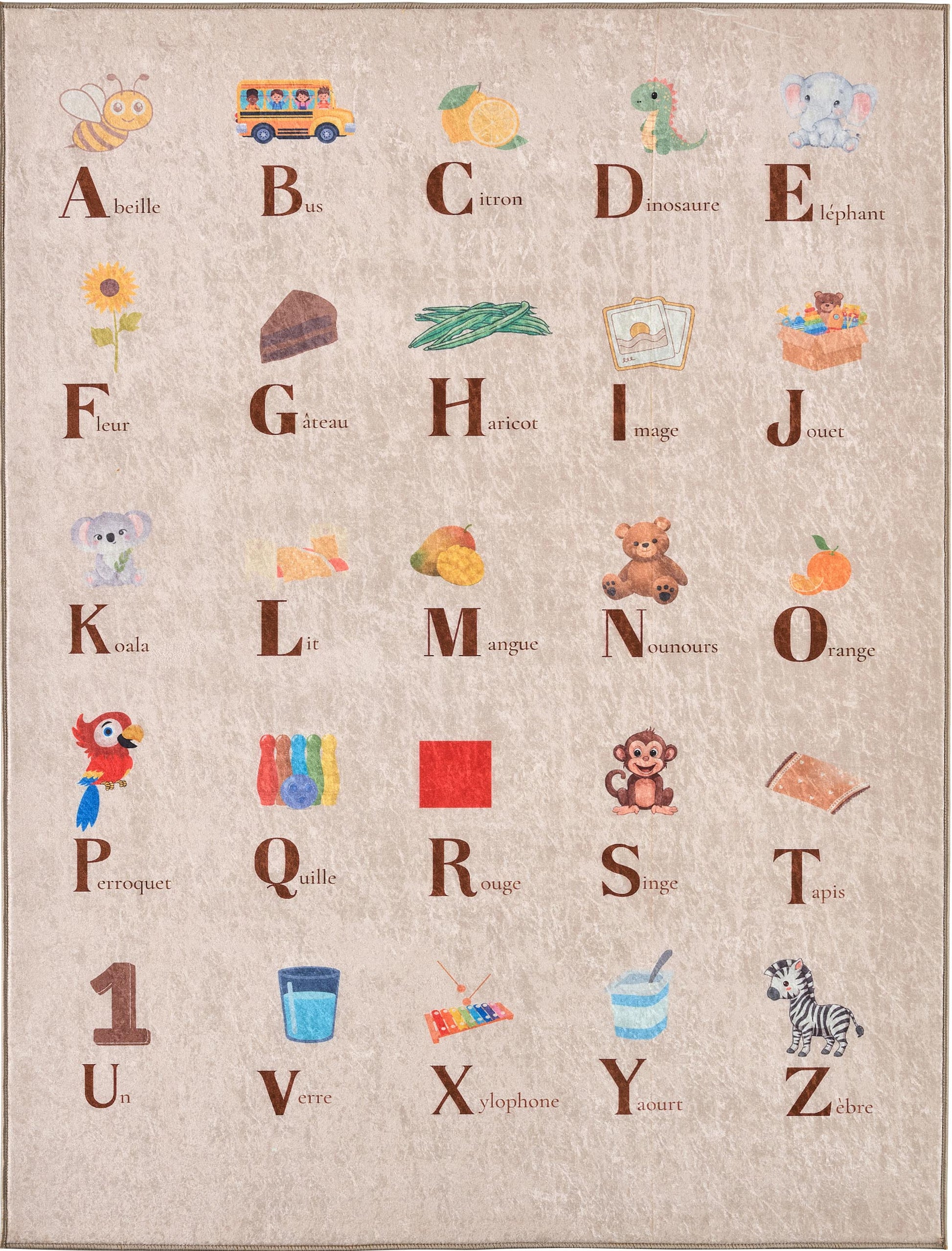 Tapis lavable en machine - Happy - Motif alphabet HAPPY