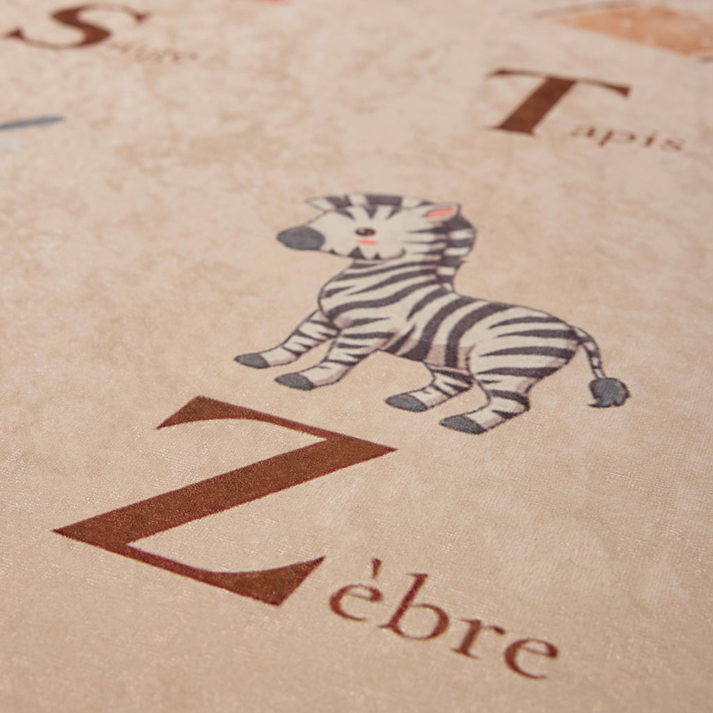 Tapis enfant lavable en machine - Beige à motif alphabet - Collection Happy HAPPY
