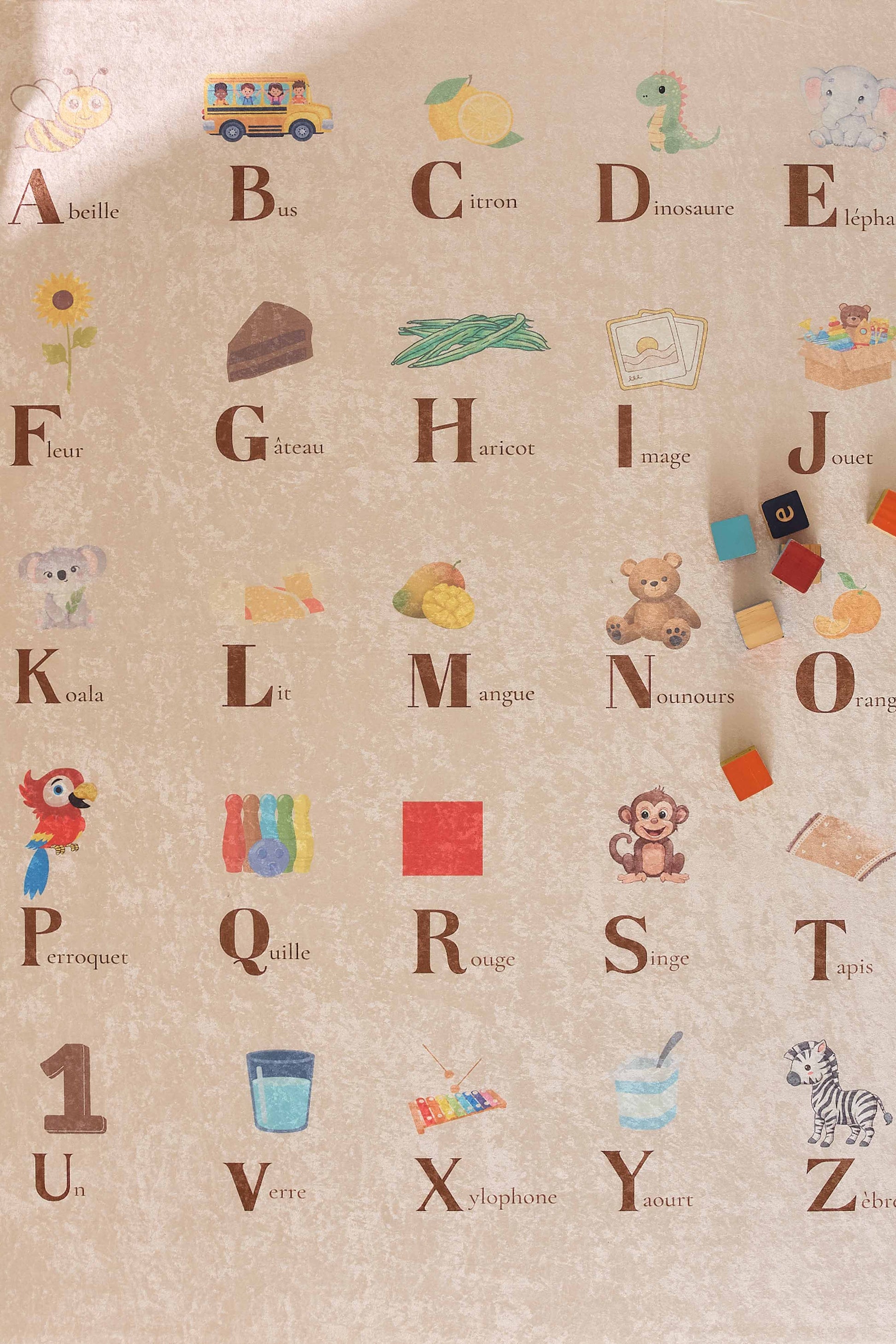 Tapis lavable en machine - Happy - Motif alphabet HAPPY
