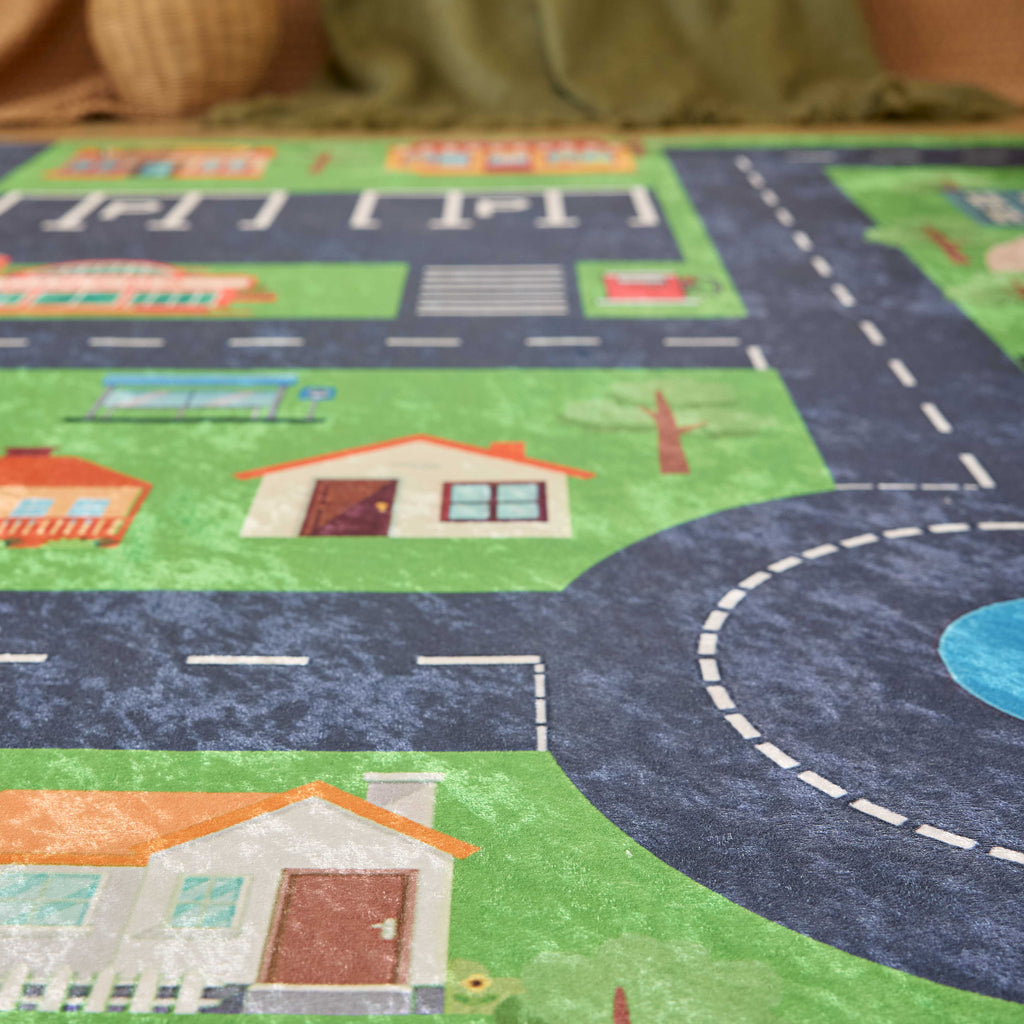 Tapis enfant - Vert à motif circuit - Collection Happy HAPPY