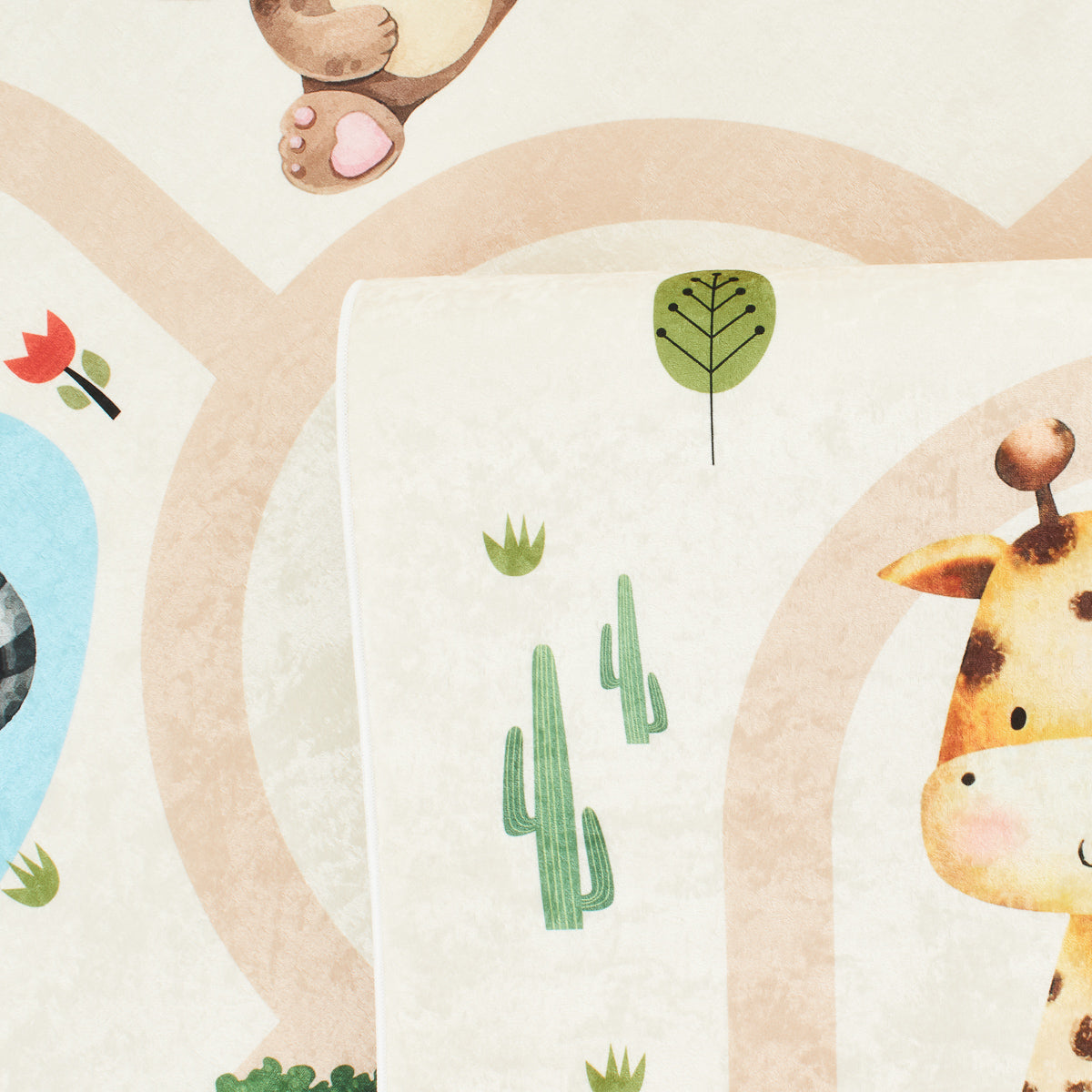 Tapis chambre enfant - Crème à motifs animaux - Collection Happy HAPPY