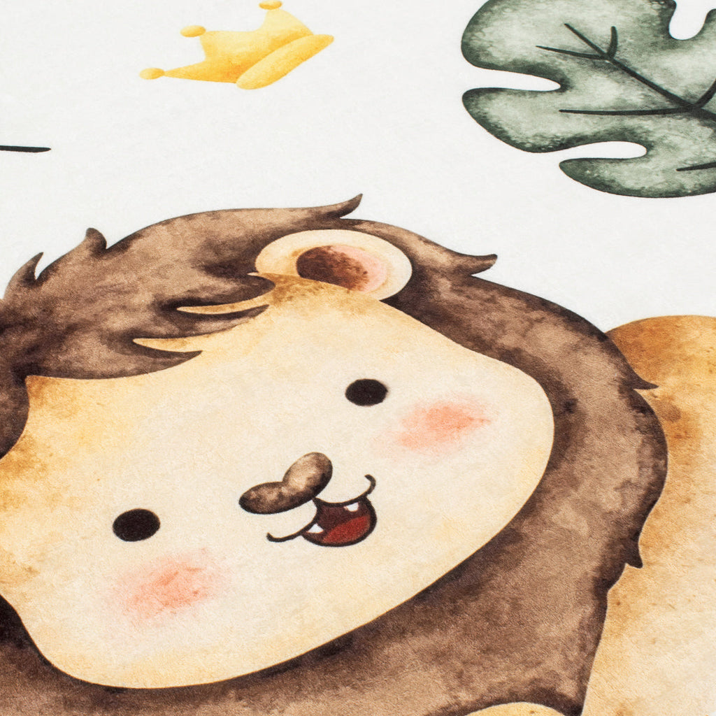Tapis chambre enfant - Blanc à motifs lions de la jungle - Collection Happy HAPPY