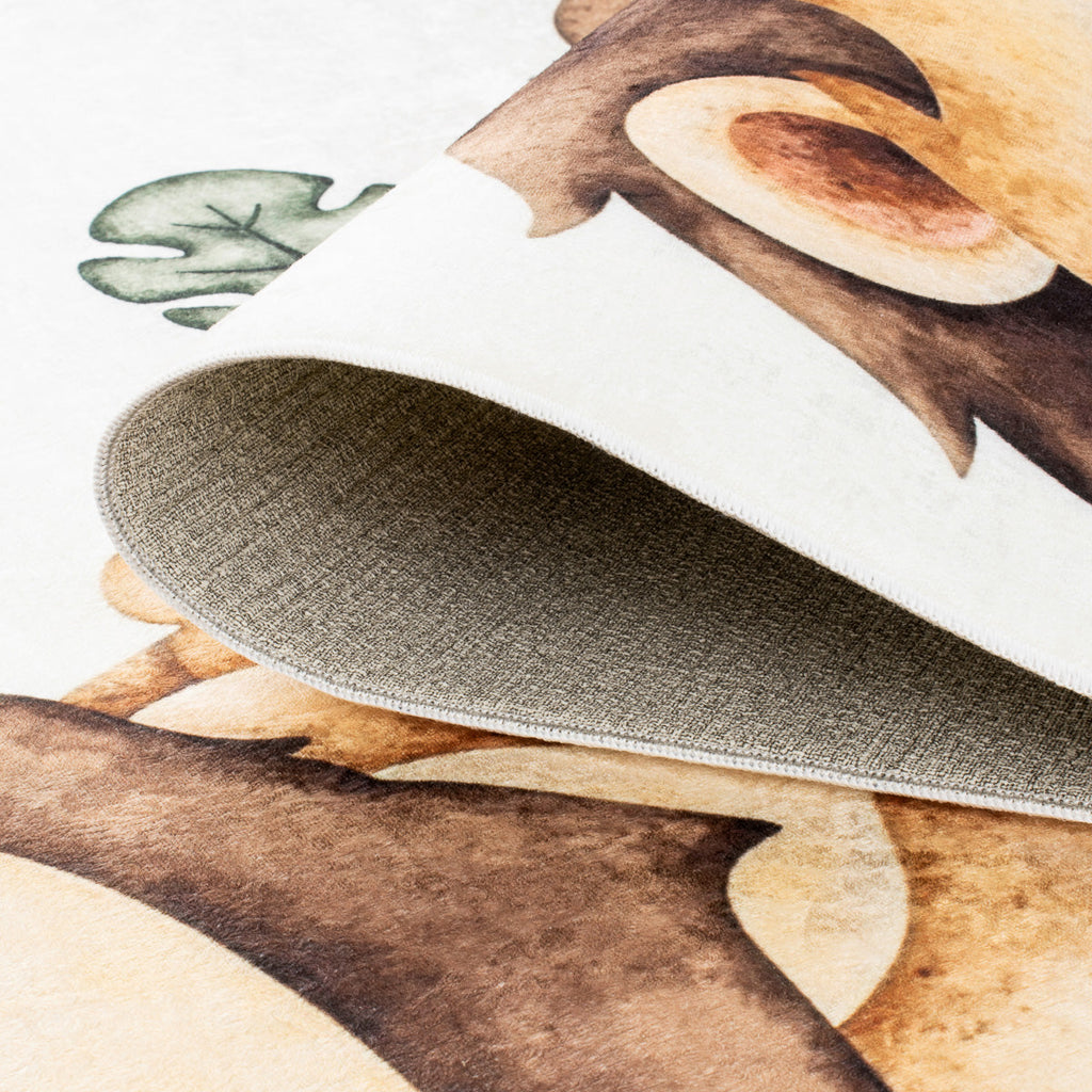 Tapis chambre enfant - Blanc à motifs lions de la jungle - Collection Happy HAPPY