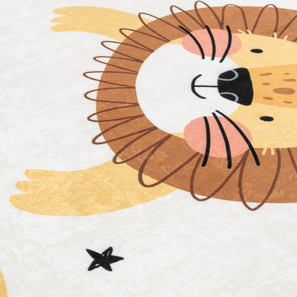 Tapis chambre enfant - Blanc à motifs lions - Collection Happy HAPPY