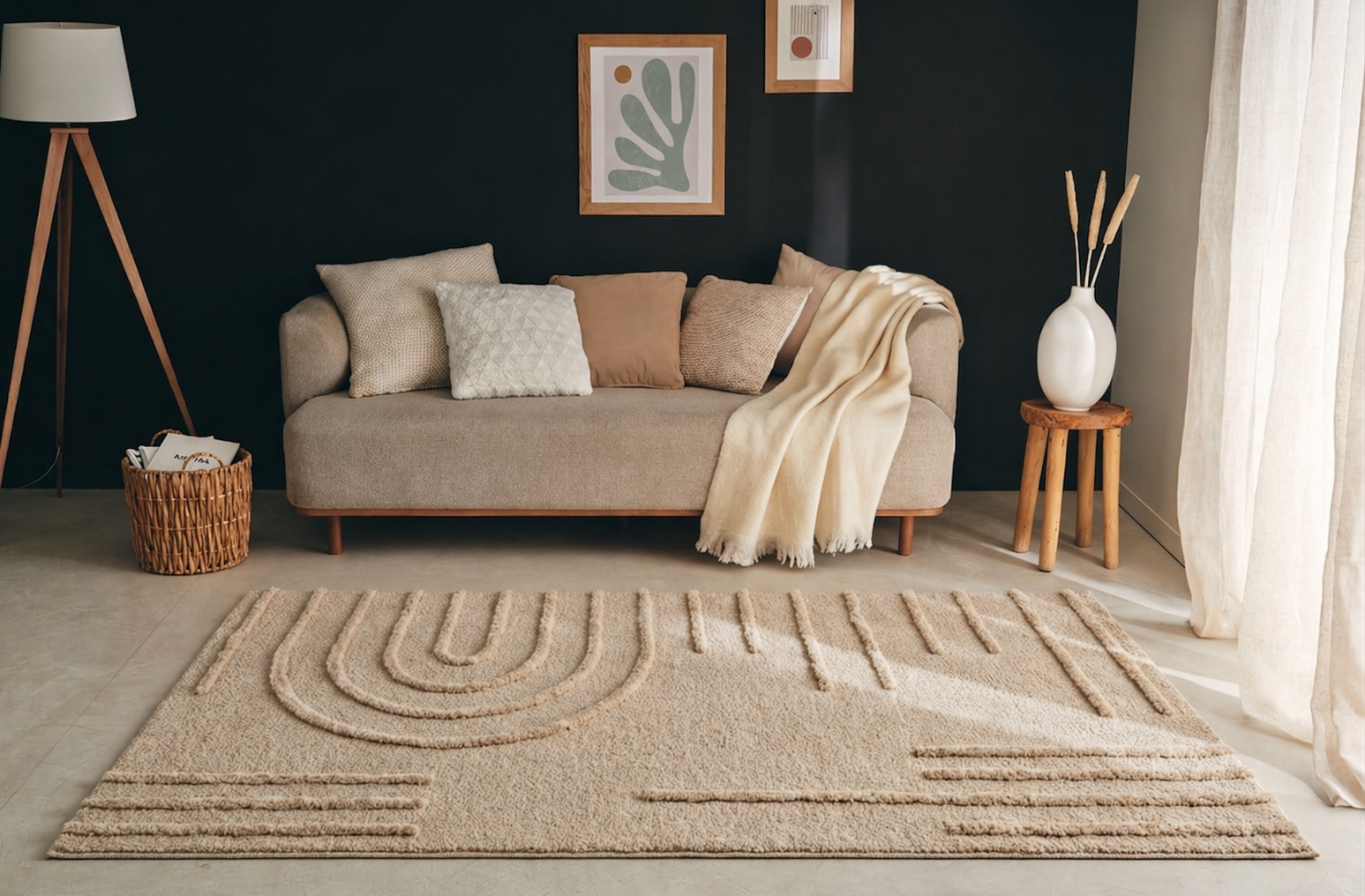 HARMONIE - Tapis de salon beige à motifs linéaires - HAR1122BEI HARMONIE