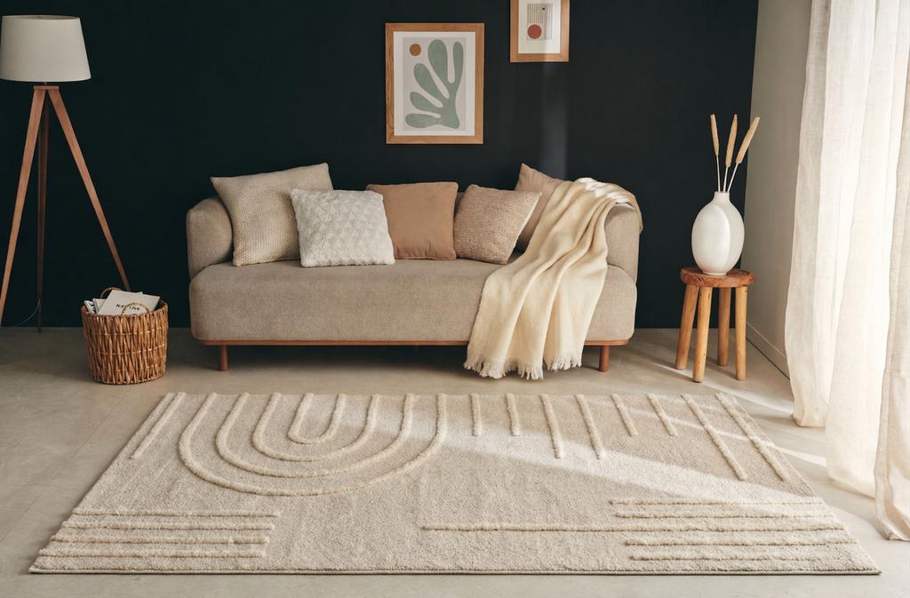 HARMONIE - Tapis de salon crème à motifs linéaires - HAR1122CRE HARMONIE