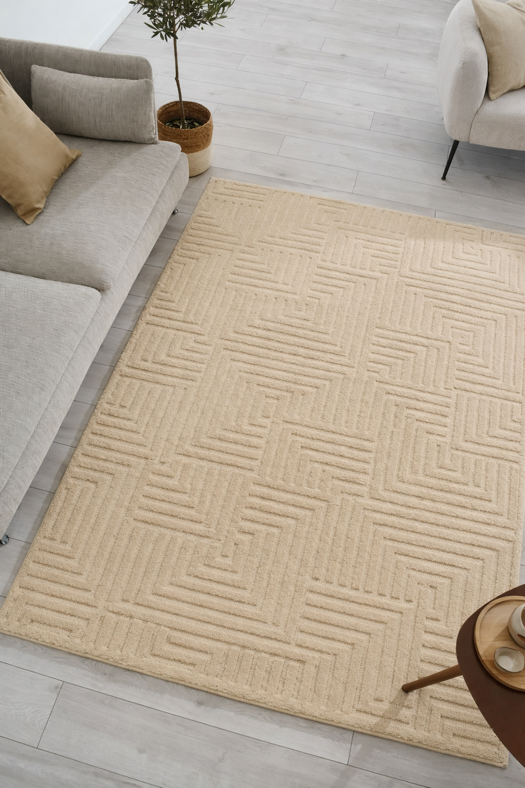 HARMONIE - Tapis de salon crème à motifs labyrinthes - HAR915BEI HARMONIE