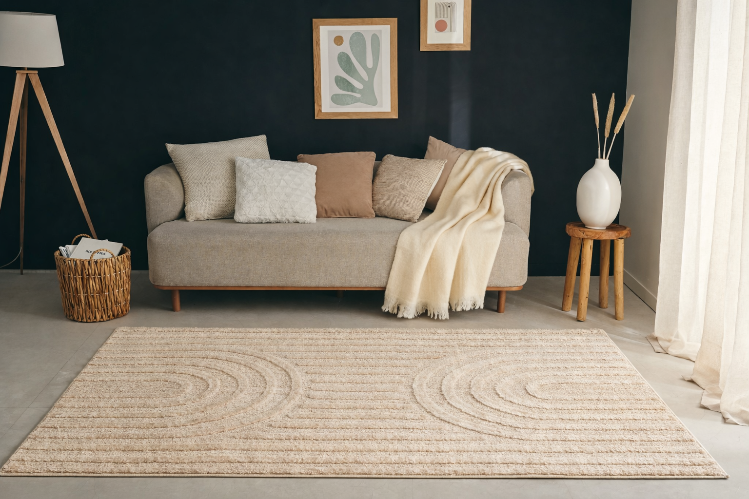 HARMONIE - Tapis de salon beige à motifs arcs-en-ciel - HAR916BEI HARMONIE