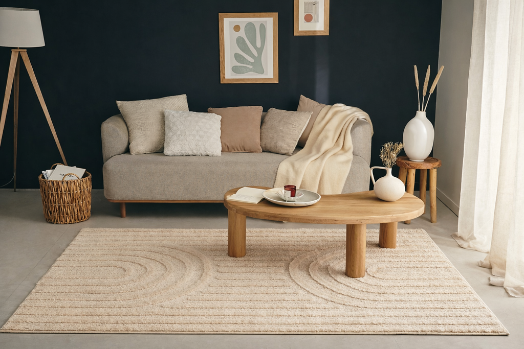 HARMONIE - Tapis de salon beige à motifs arcs-en-ciel - HAR916BEI HARMONIE
