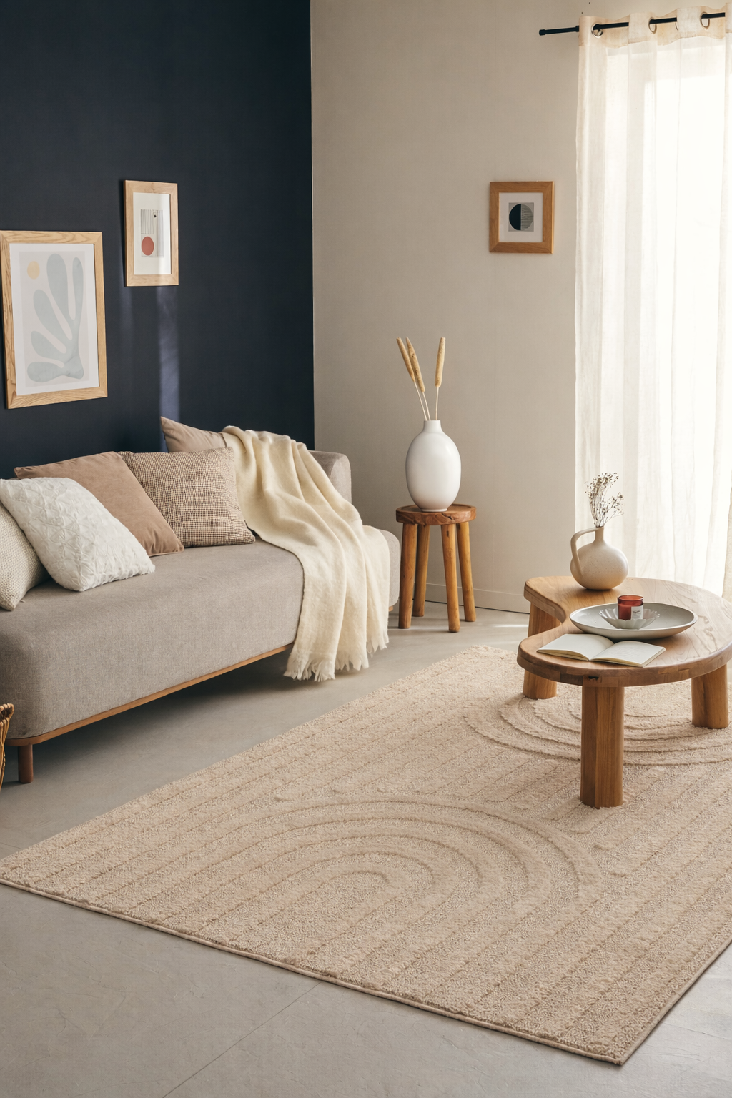 HARMONIE - Tapis de salon beige à motifs arcs-en-ciel - HAR916BEI HARMONIE