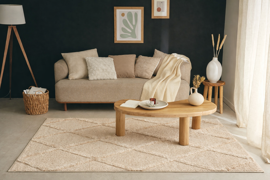 HARMONIE - Tapis de salon beige à motifs losanges en relief - HAR919BEI HARMONIE