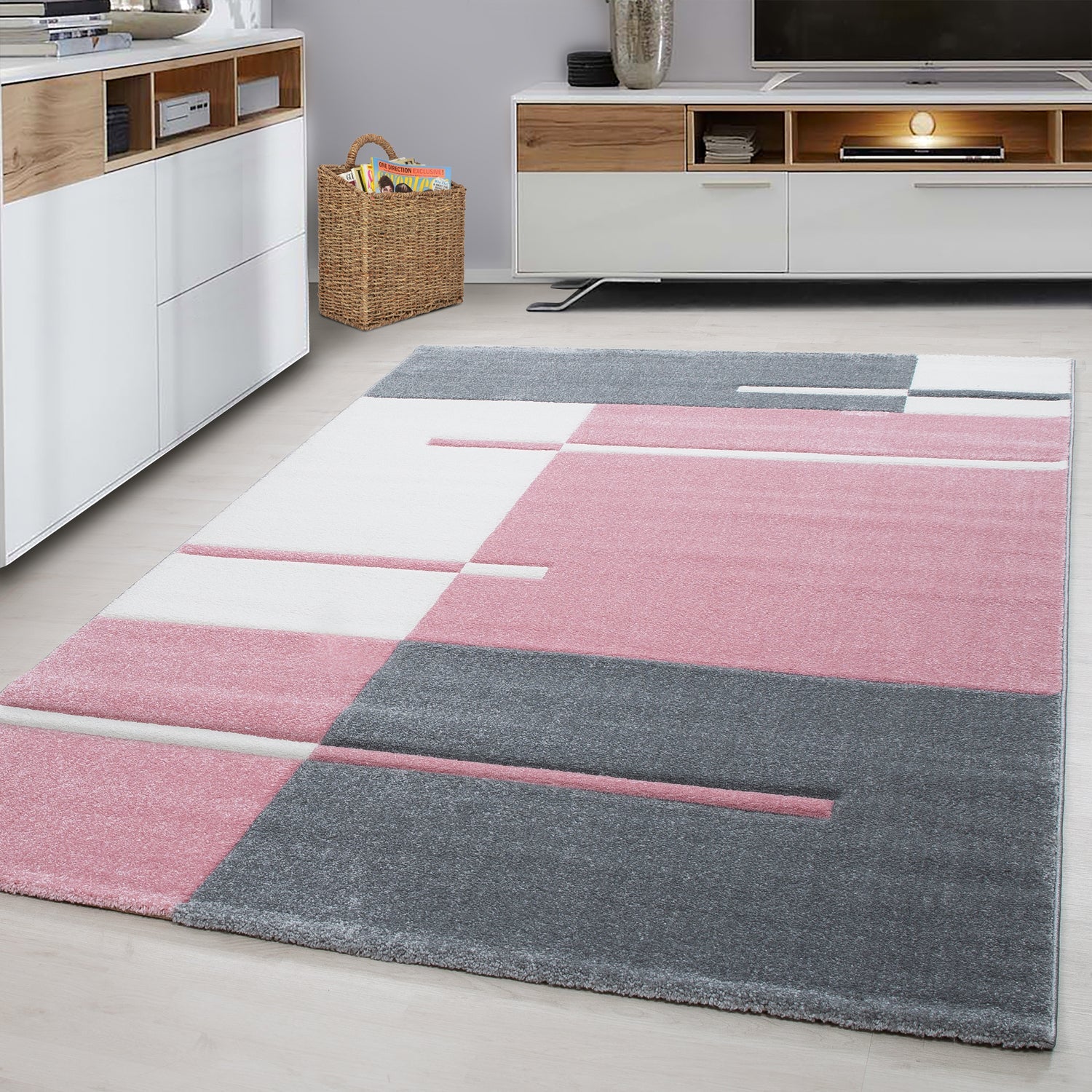 HAWAII - Tapis de salon à motif géométrique rose - HAW11310ROS HAWAII