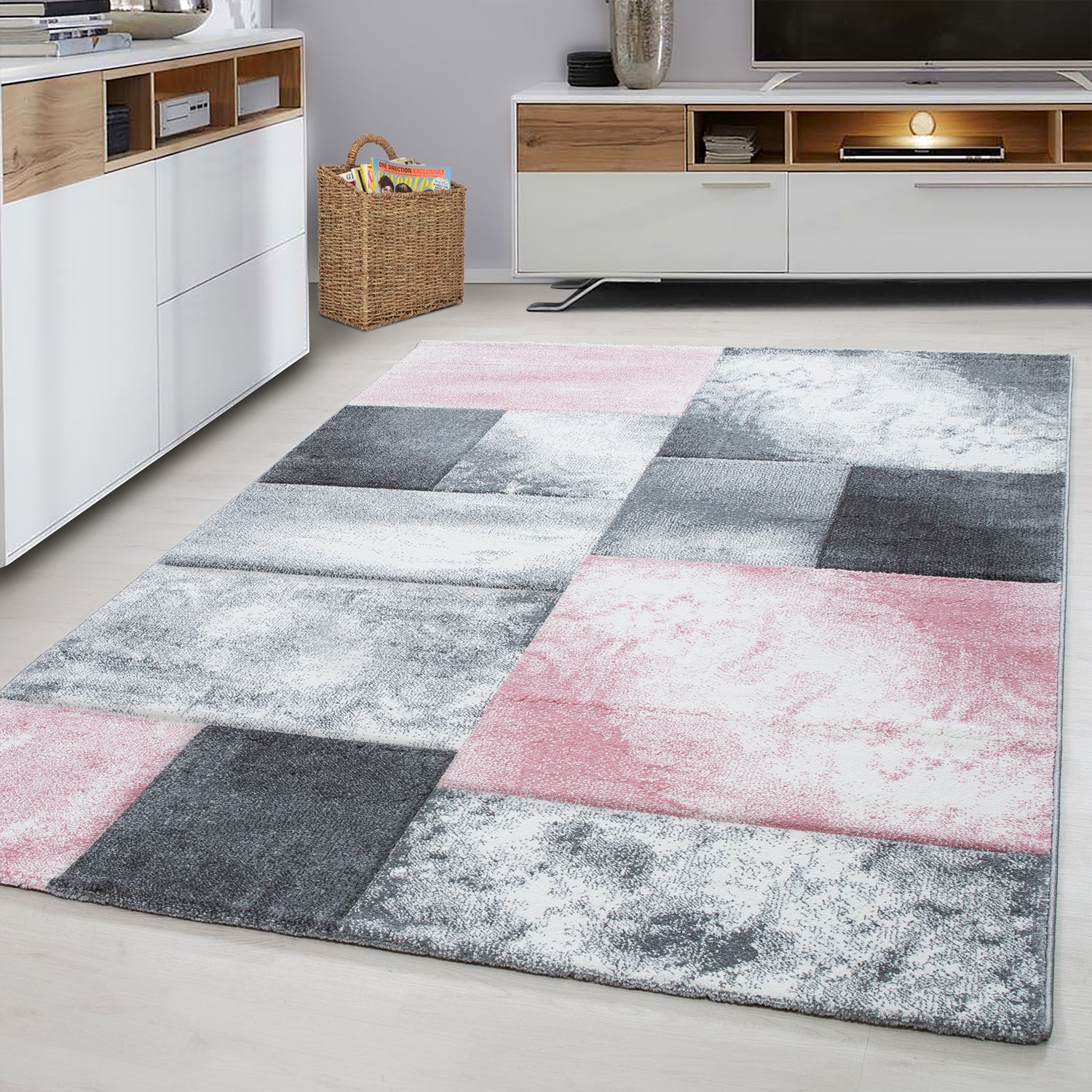 HAWAII - Tapis de salon à motif géométrique rose - HAW1710ROS HAWAII