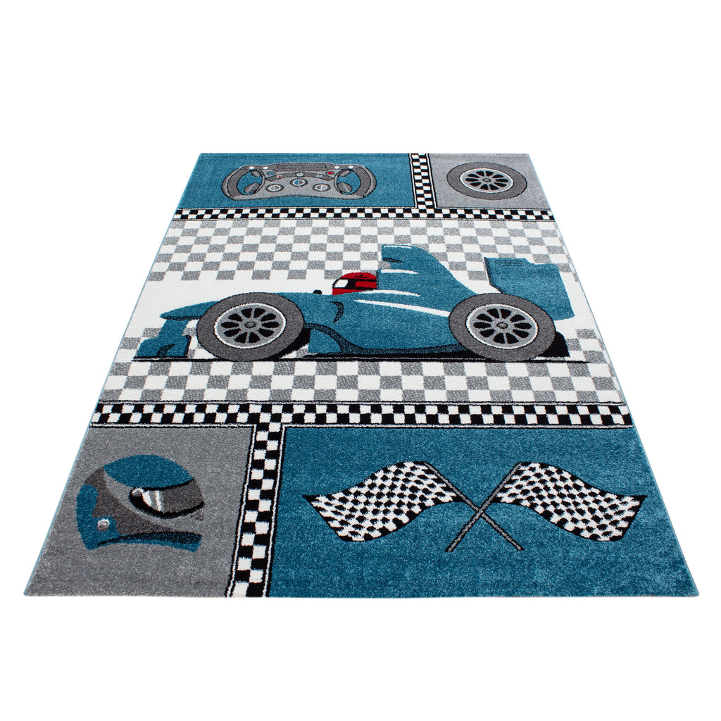 KIDS - Tapis enfant à motif voiture de course bleu - KID0460BLE KIDS