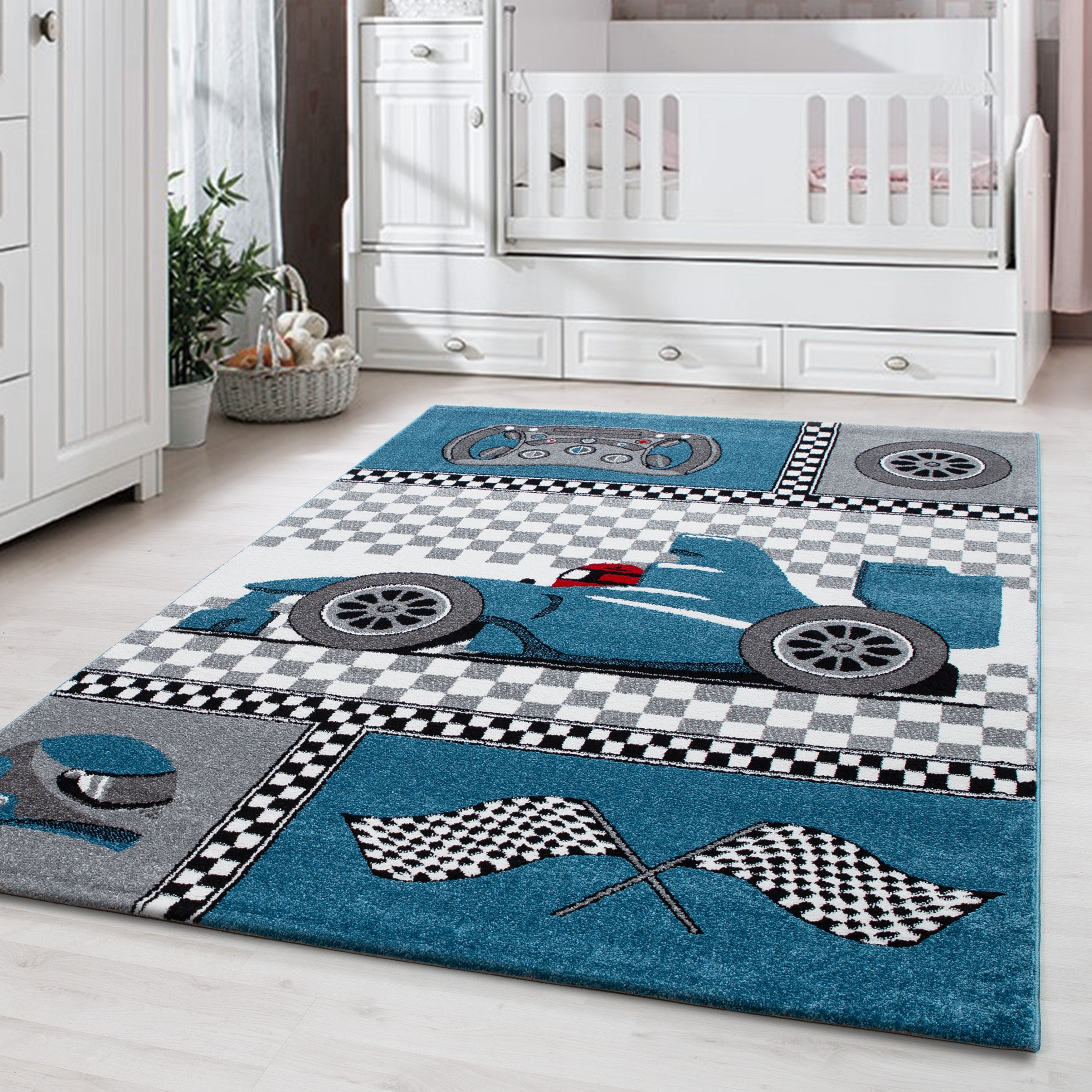 KIDS - Tapis enfant à motif voiture de course bleu - KID0460BLE KIDS