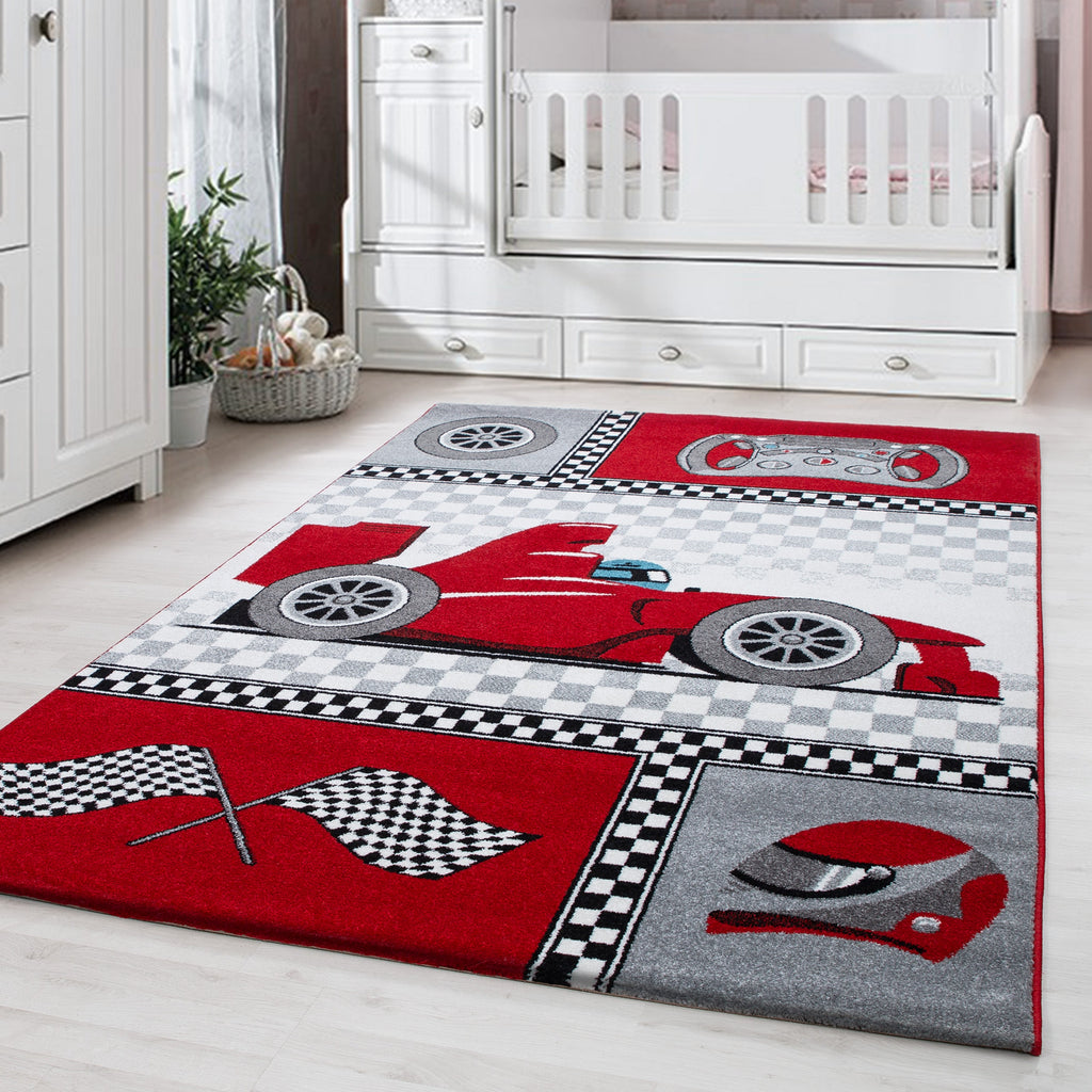 KIDS - Tapis enfant à motif voiture de course rouge - KID0460ROU KIDS