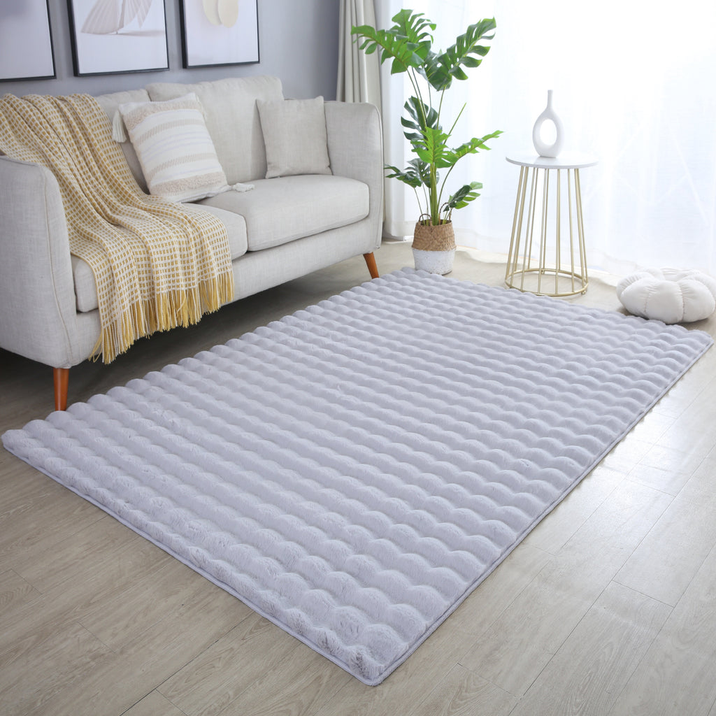 LAPONIE - Tapis uni doux à poils longs effet vague - LAP5110SIL