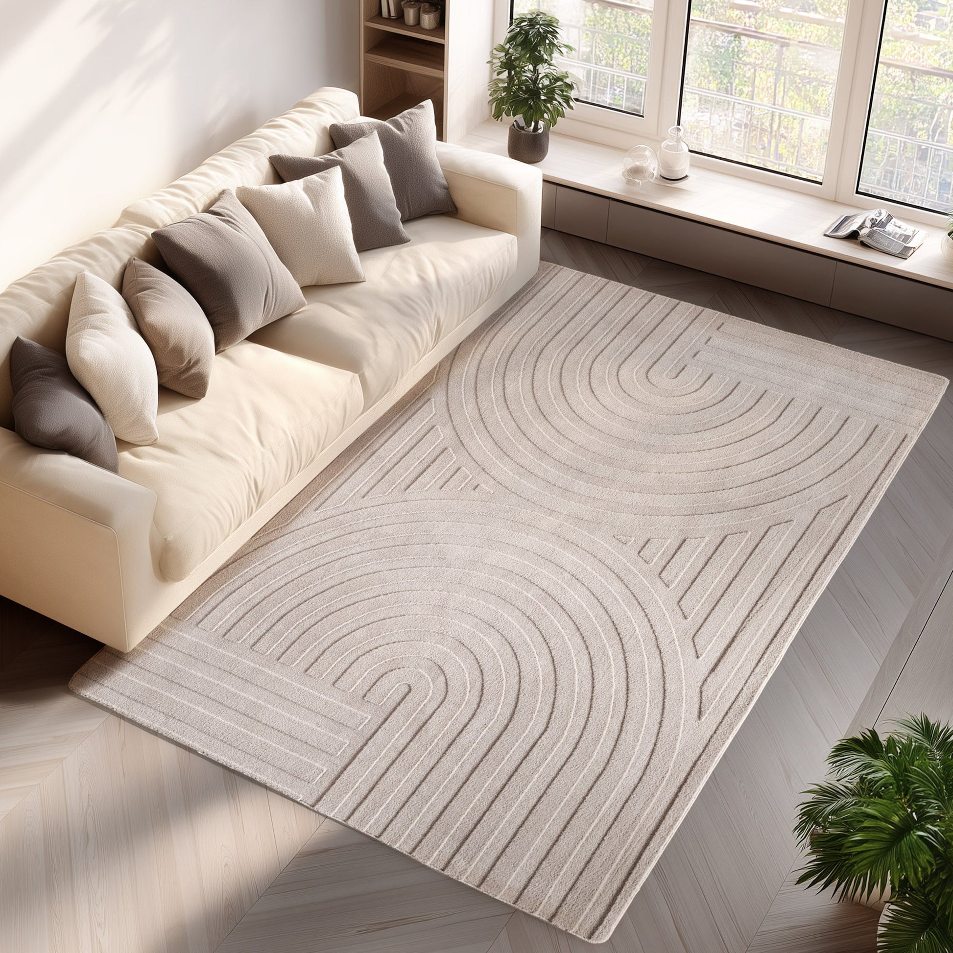 LENNY - Tapis de salon Crème au motif Artistique - LEN1611CRE LENNY