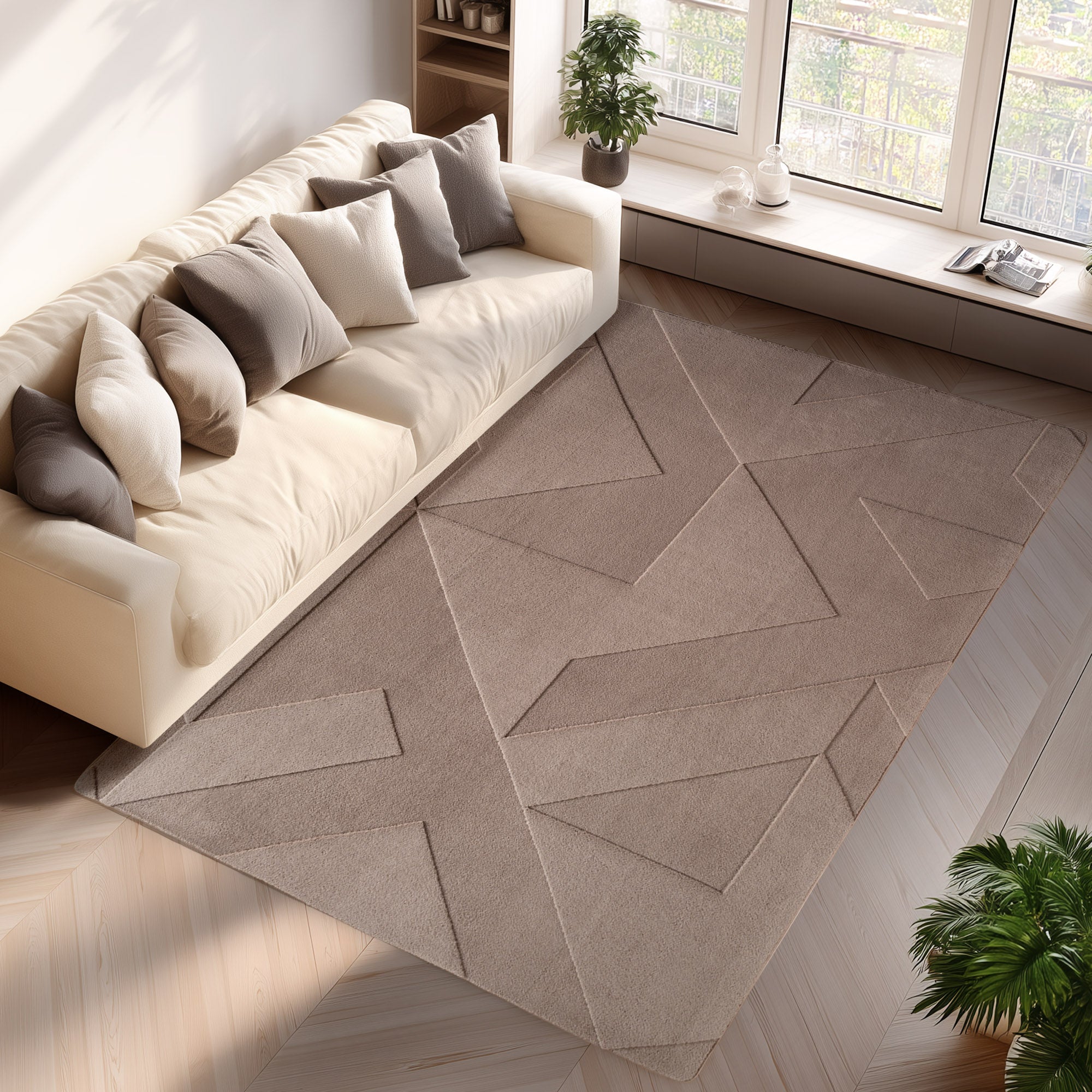 LENNY - Tapis de salon beigeau motif Moderne - LEN1613BEI LENNY