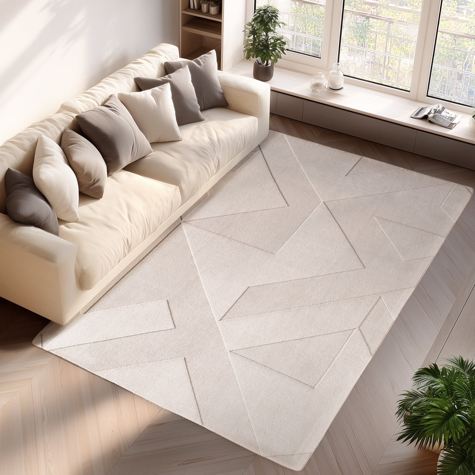 LENNY - Tapis de salon Crème au motif Graphique - LEN1612CRE (Copie) LENNY