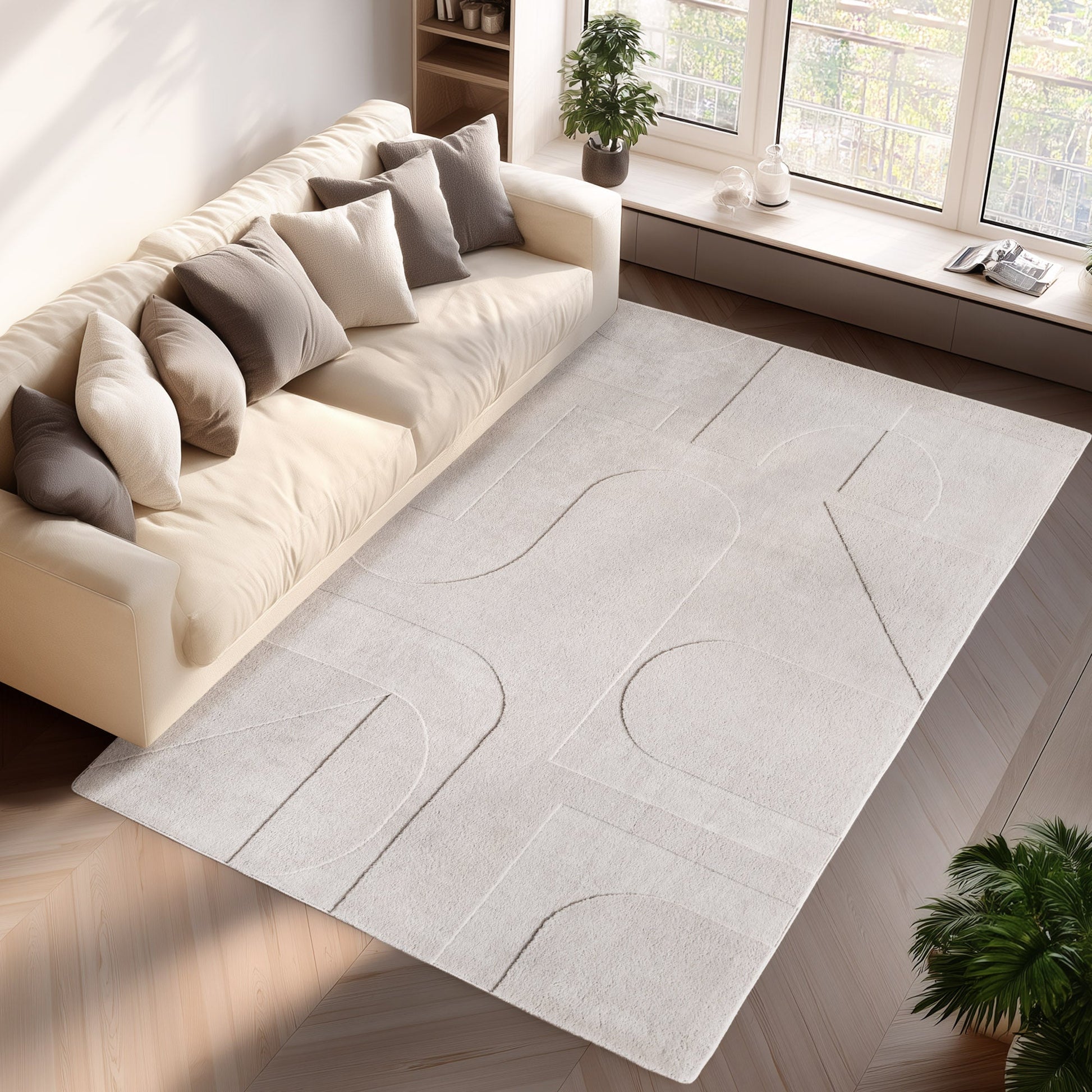 LENNY - Tapis de salon Crème au motif Artistique - LEN1614CRE LENNY