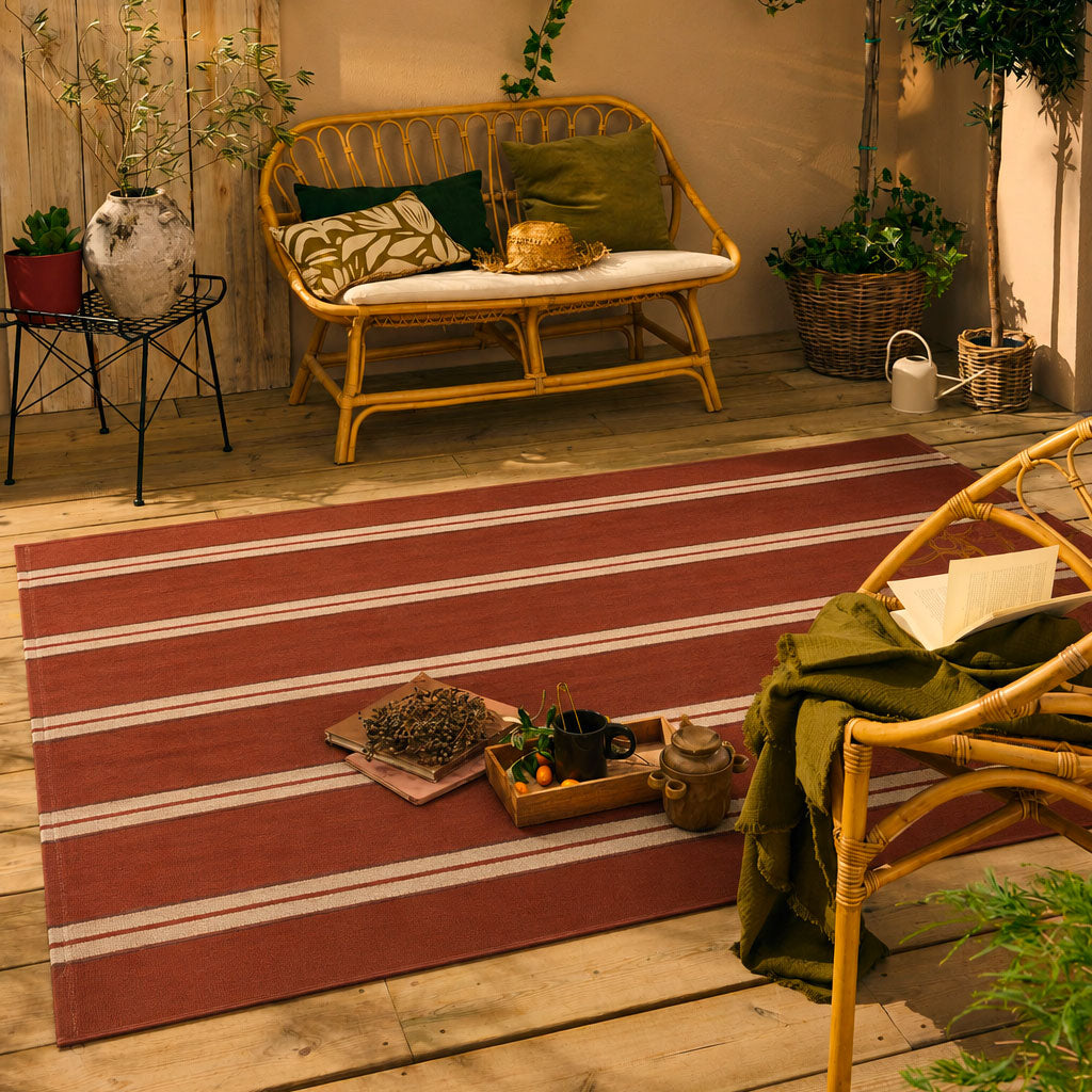LIDO - Tapis d'extérieur élégant marron à motif rayé - LID709MAR LIDO