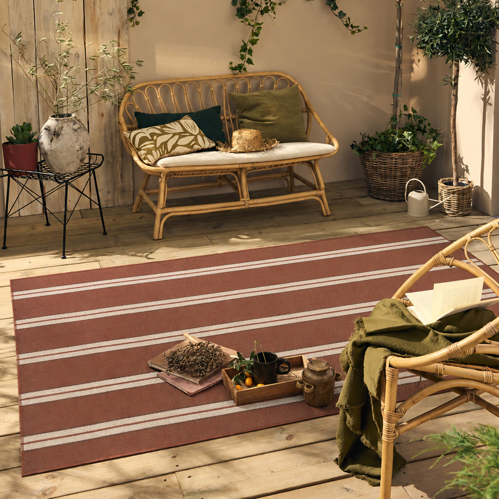 LIDO - Tapis d'extérieur élégant marron à motif rayé - LID709MAR LIDO