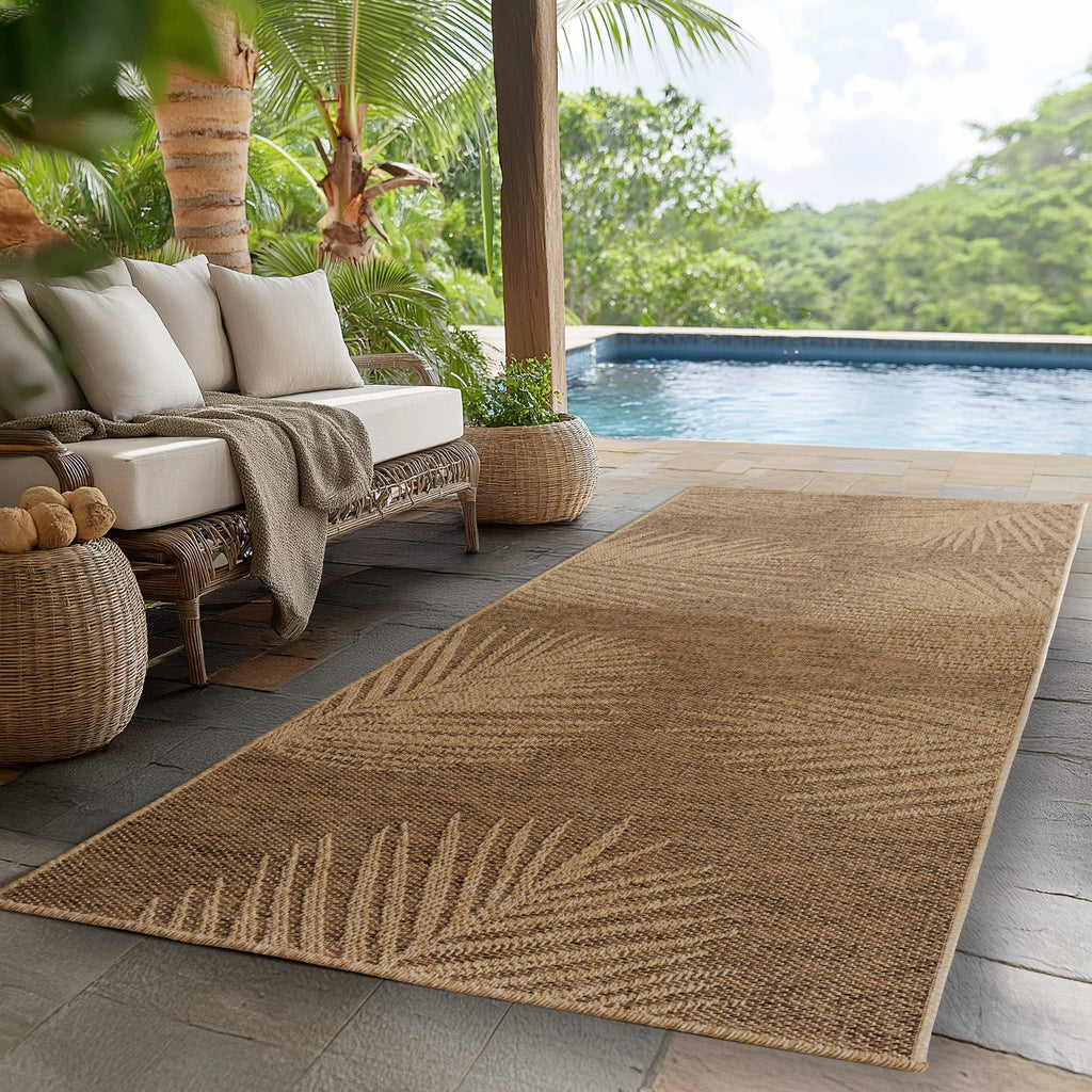 LINORA – Tapis intérieur/extérieur beige, motif feuille aspect jute - LIN1403MAR LINORA