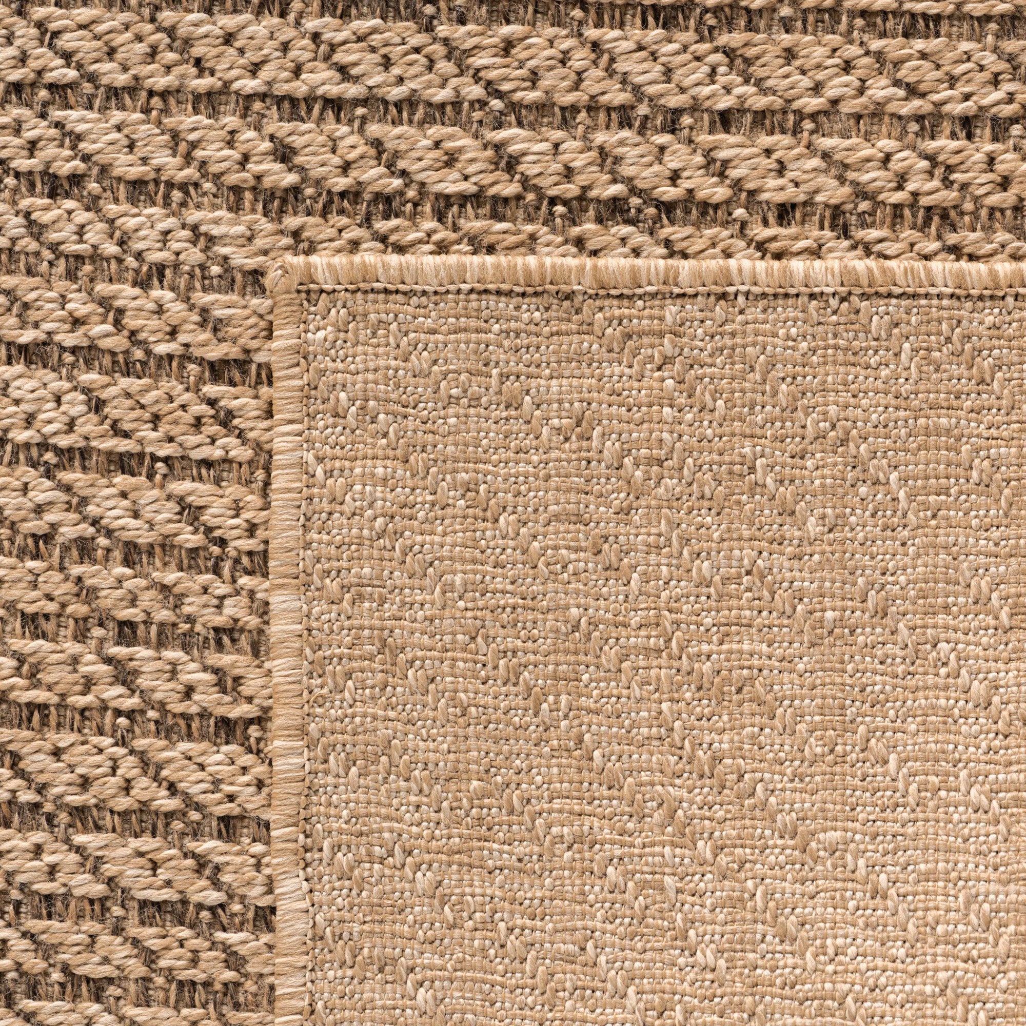 LINORA – Tapis intérieur/extérieur beige, motif graphique aspect jute - LIN1404BEI LINORA
