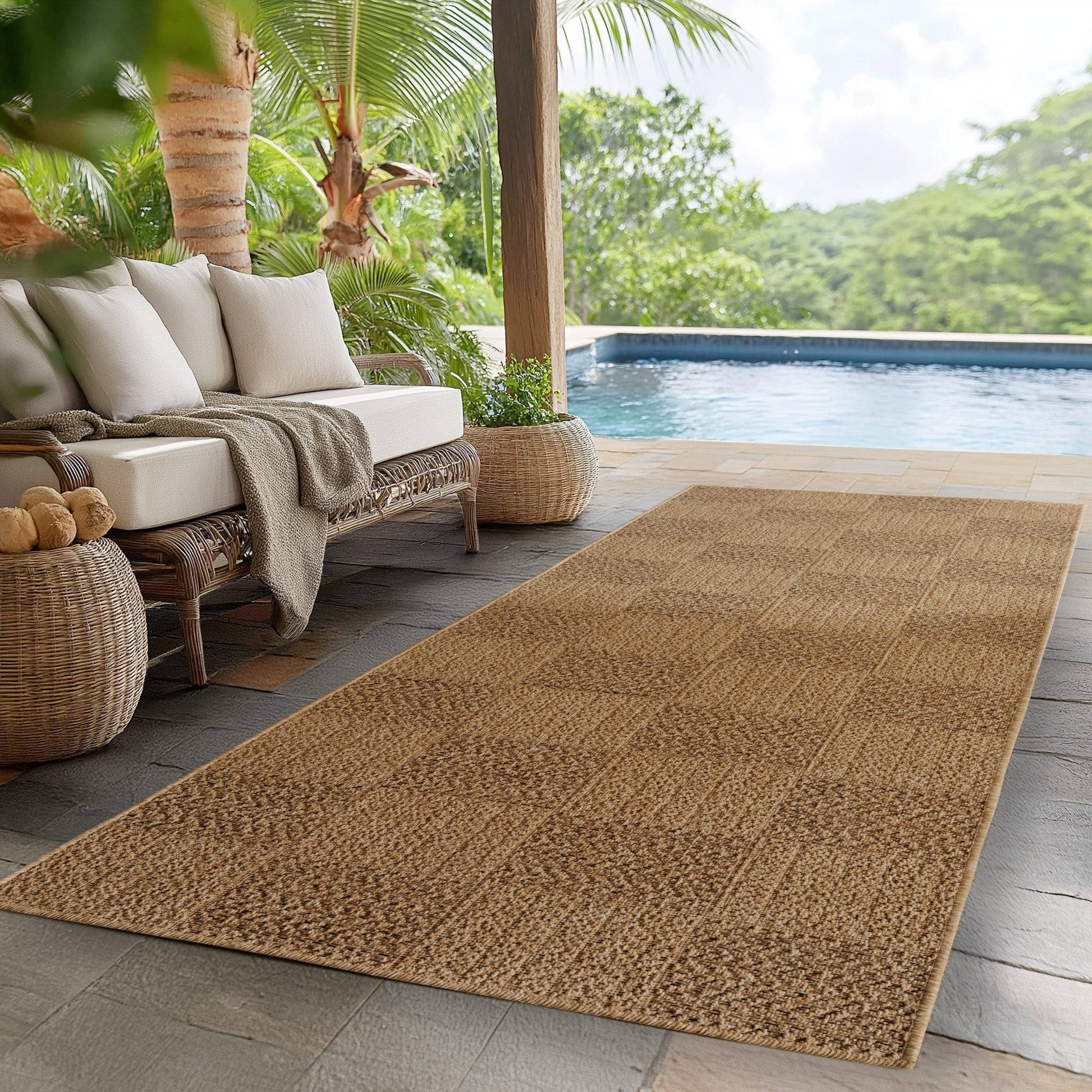 LINORA – Tapis intérieur/extérieur beige, motif damier aspect jute - LIN1405BEI LINORA