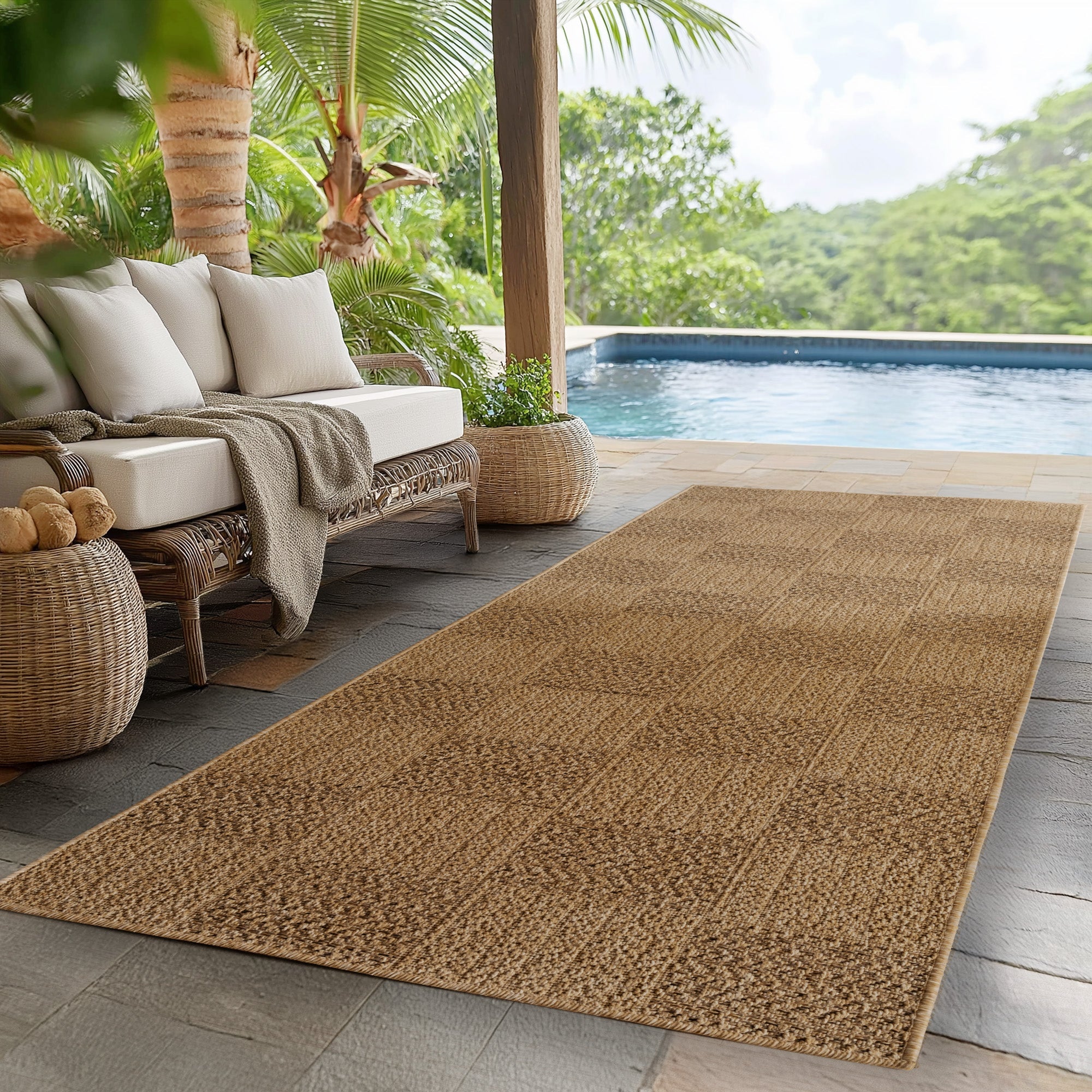 LINORA – Tapis intérieur/extérieur beige, motif damier aspect jute - LIN1405BEI LINORA