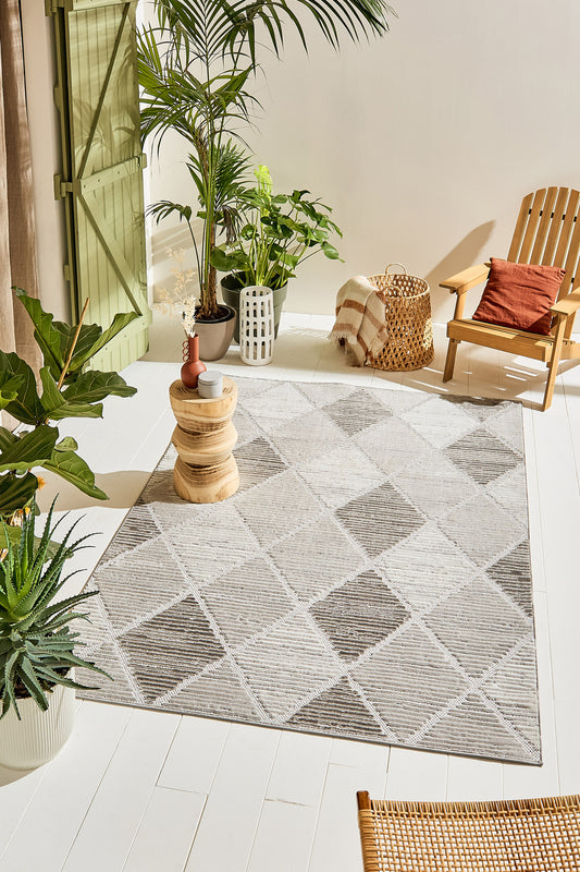 Tapis intérieur extérieur motif petits losanges gris : LOO321GRI LOOPIN
