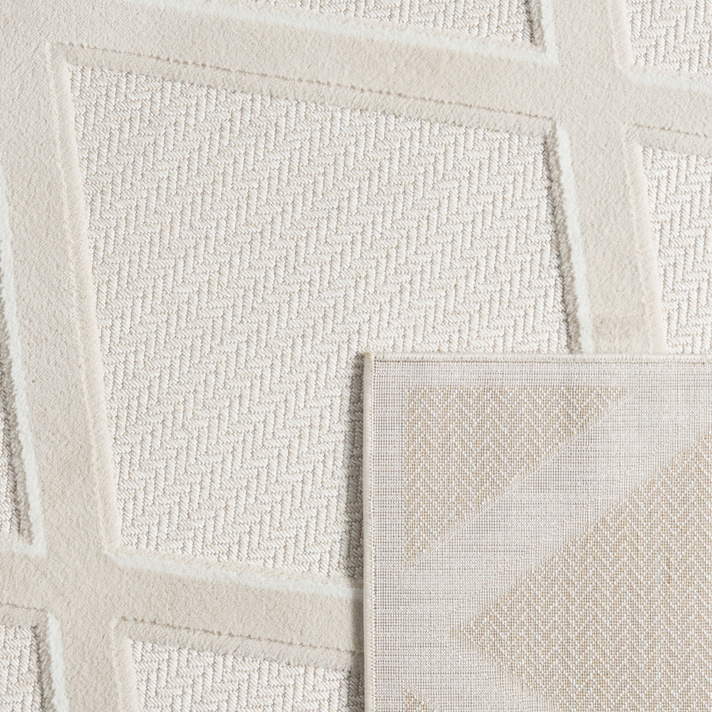 Tapis intérieur extérieur motif gros losanges crème : LOO328CRE LOOPIN