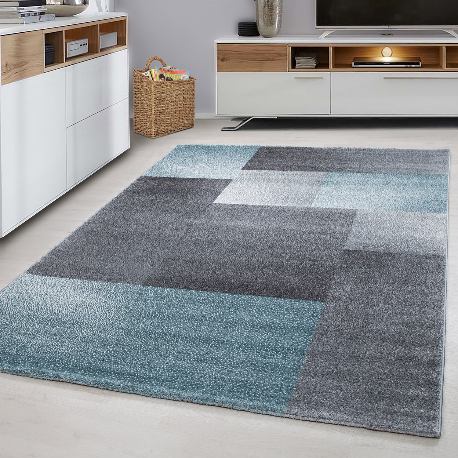 LUCCA - Tapis à poils ras à motif géométrique bleu - LUC1810BLE LUCCA