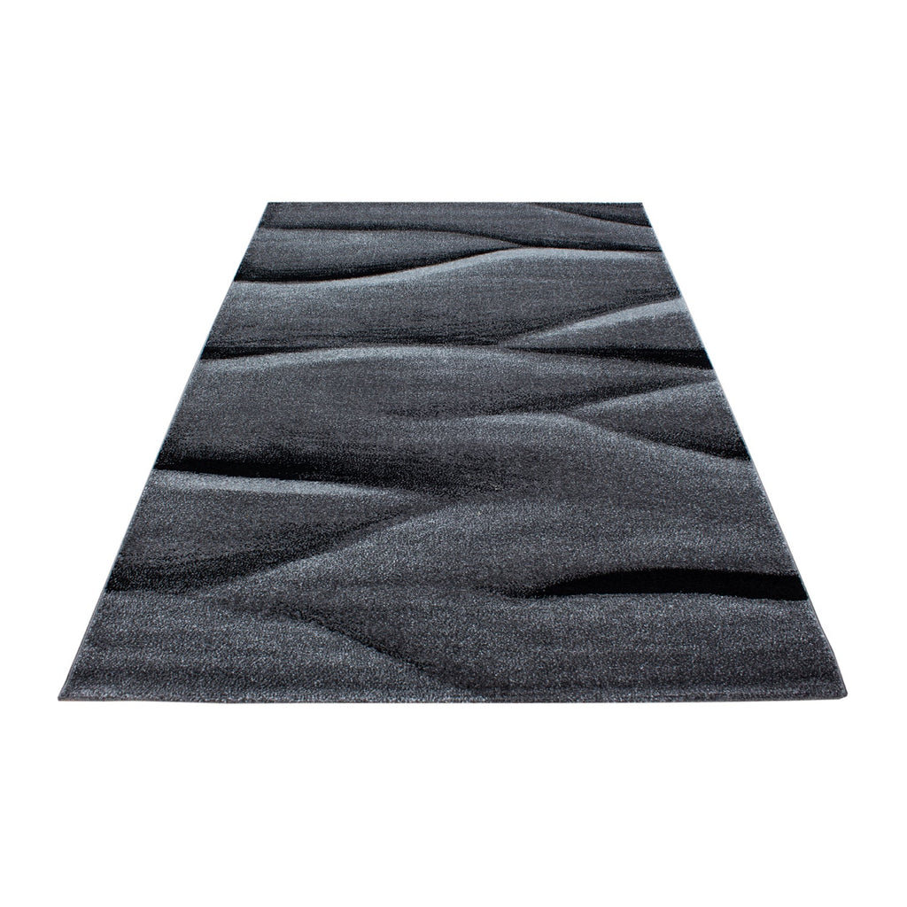 LUCCA - Tapis à poils ras à motif vague noir - LUC1840NOI LUCCA