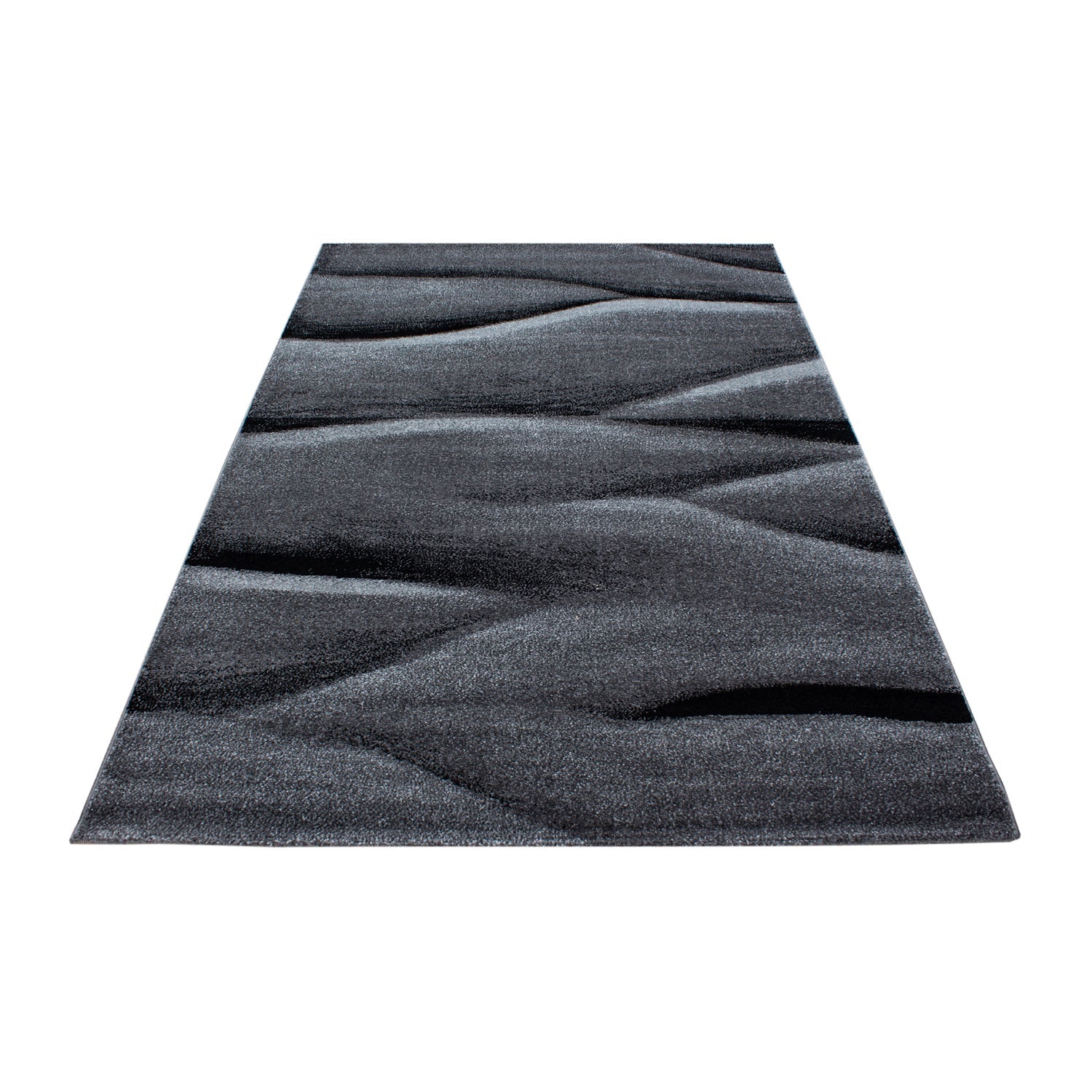 LUCCA - Tapis à poils ras à motif vague noir - LUC1840NOI LUCCA