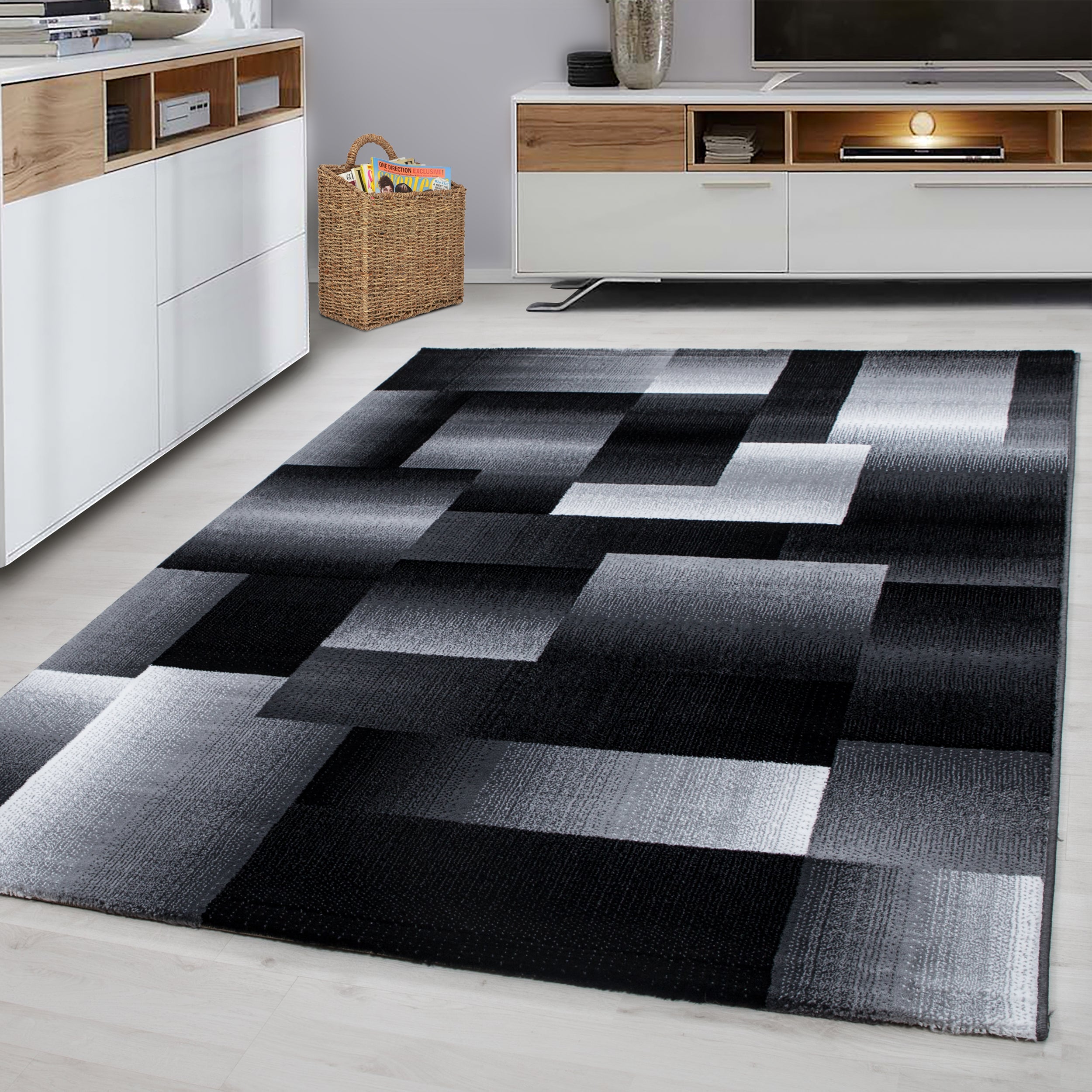 MIAMI - Tapis de salon à motif géométrique noir - MIA6560NOI MIAMI