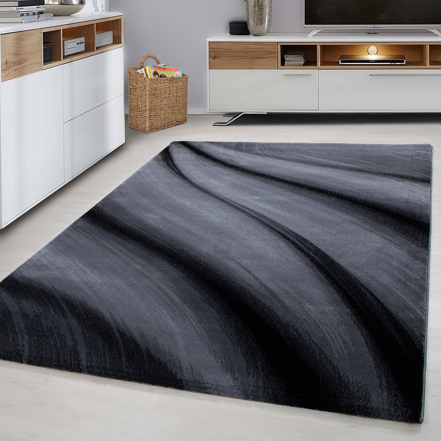 MIAMI - Tapis de salon à motif vague noir - MIA6630NOI MIAMI